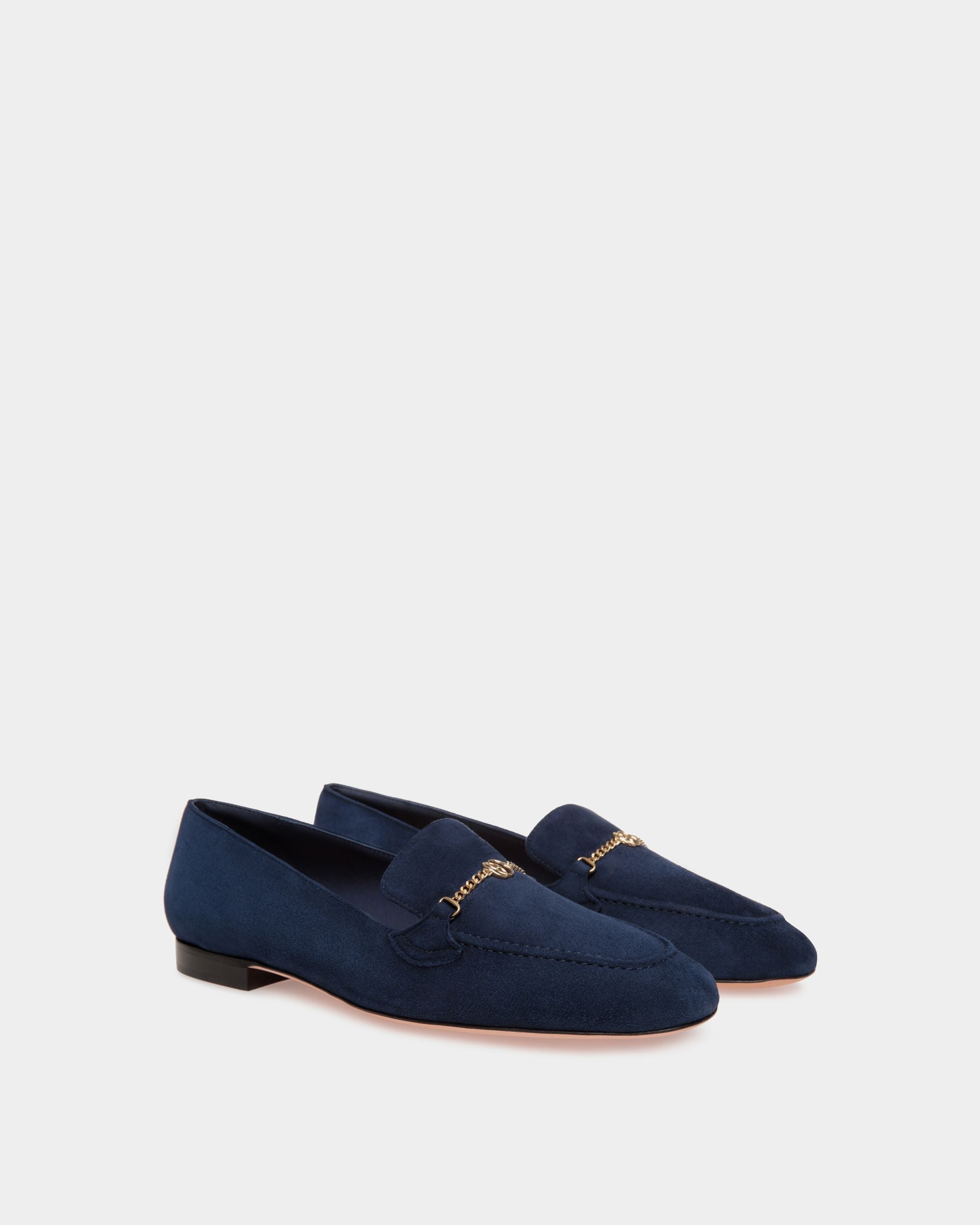 Daily Emblem Loafer in Blue Suede - Women's - Bally - 02