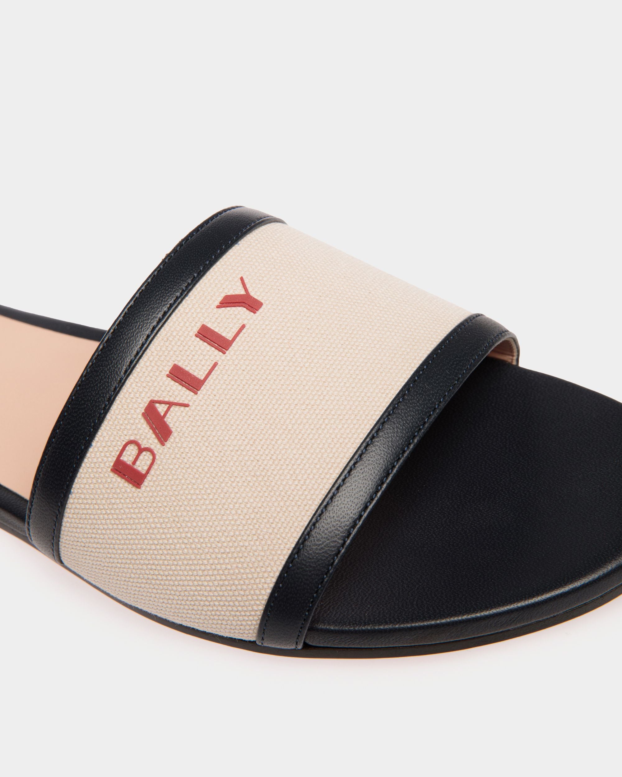 Summer Capsule Slide In Natural And Navy Blue Canvas And Leather - Women's - Bally - 04
