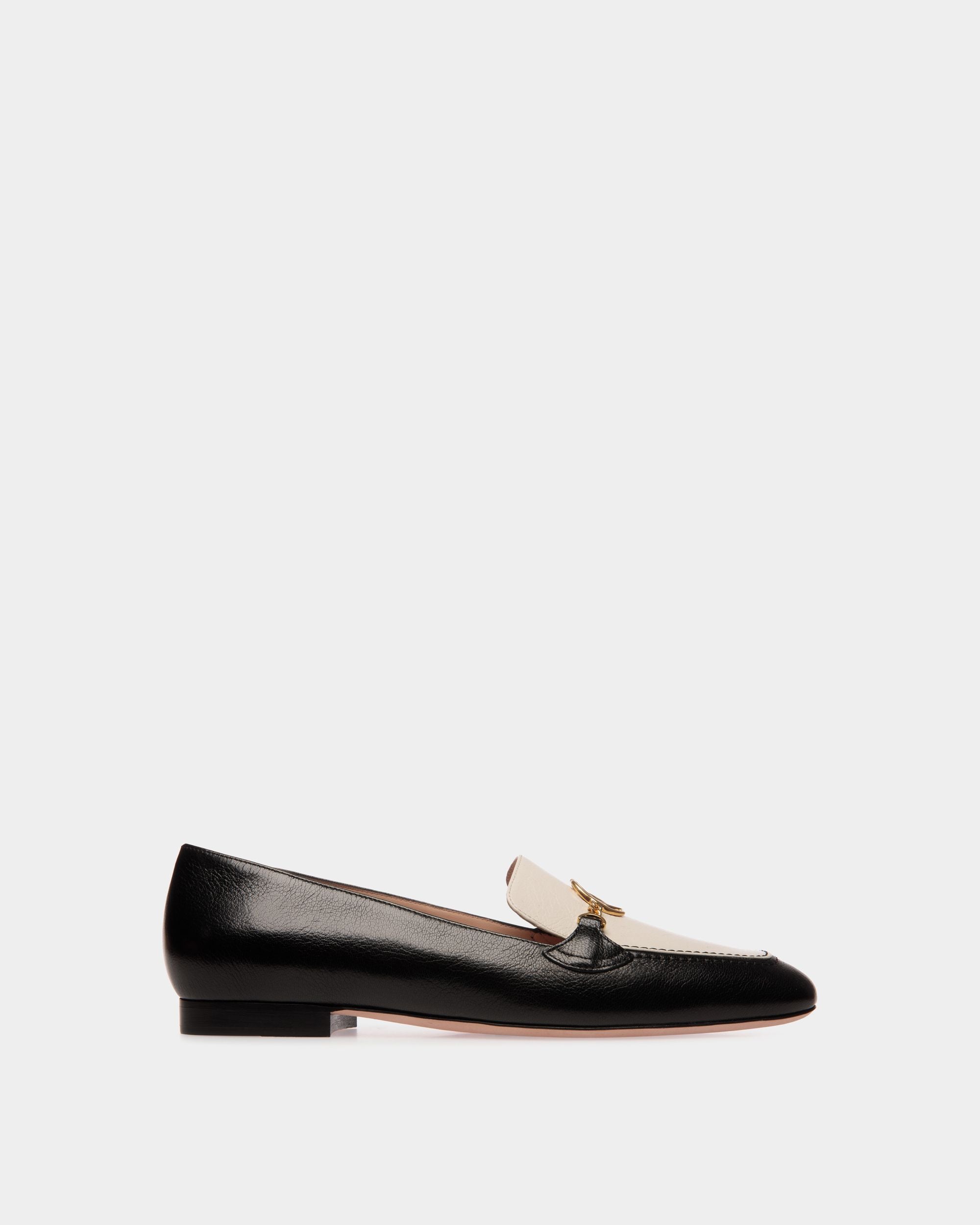 Daily Emblem Loafer in Black And White Leather - Women's - Bally - 01