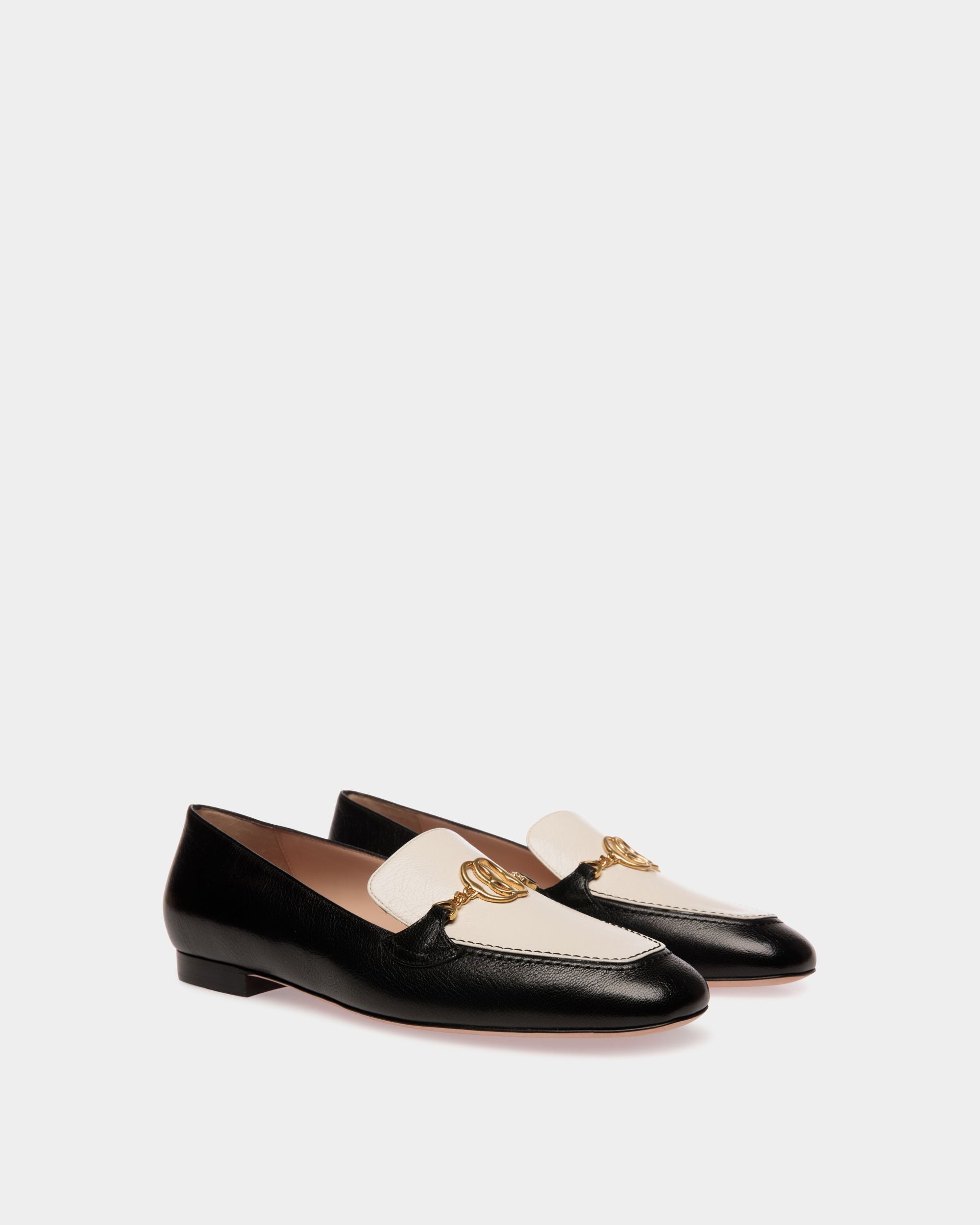 Daily Emblem Loafer in Black And White Leather - Women's - Bally - 02