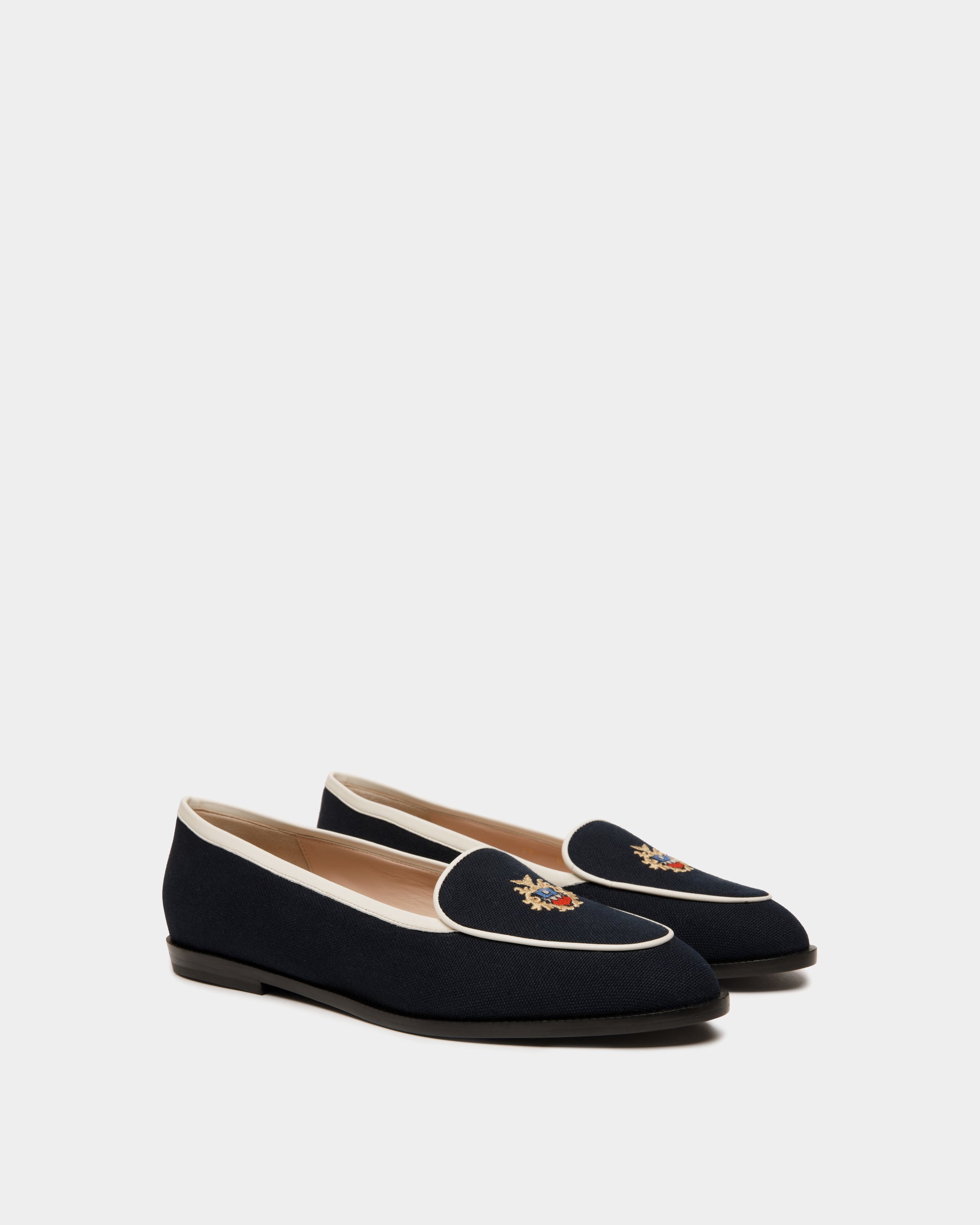 Elite Flat in Navy Blue Fabric - Women's - Bally - 02