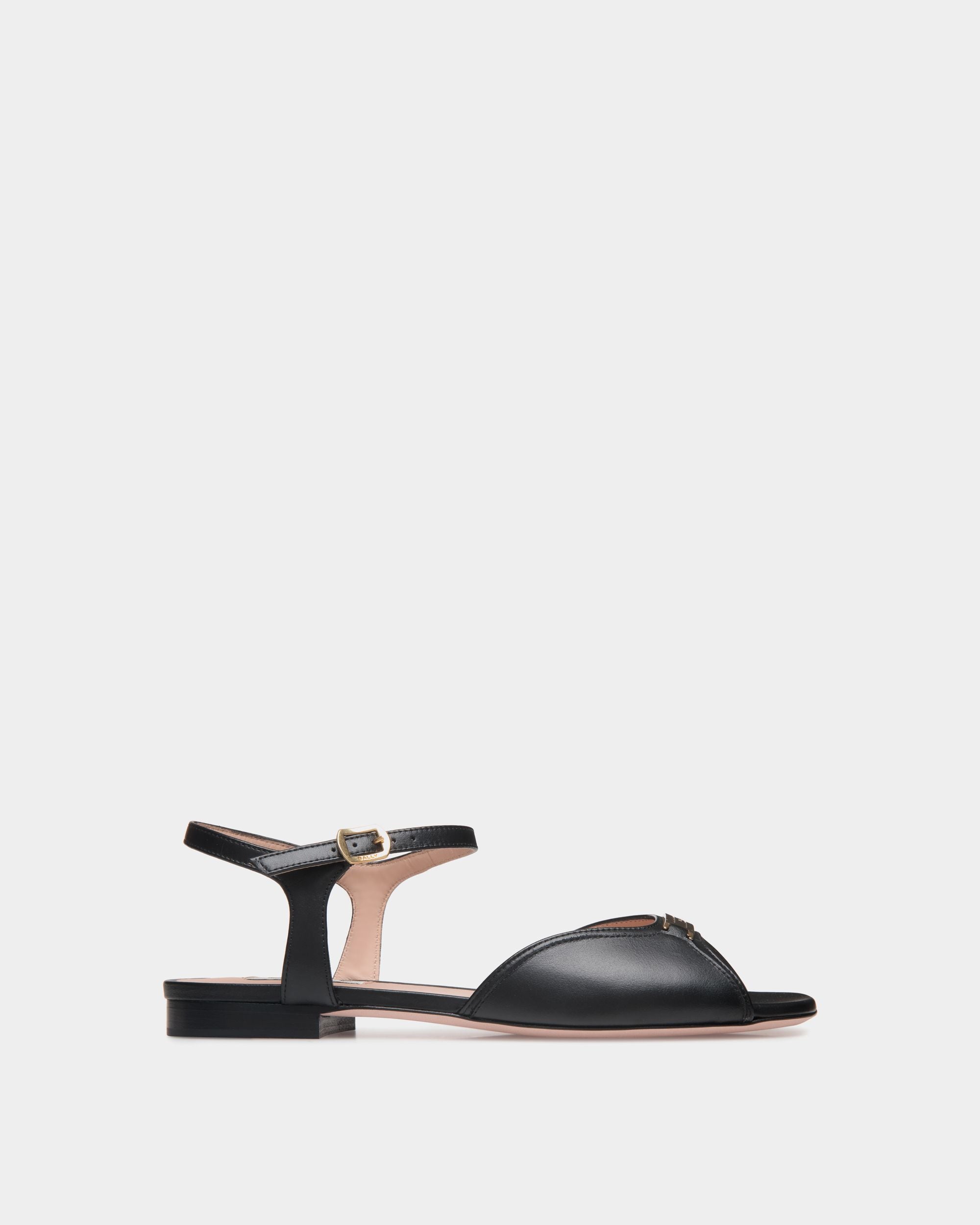 Deco Flat Sandal in Black Leather - Women's - Bally - 01