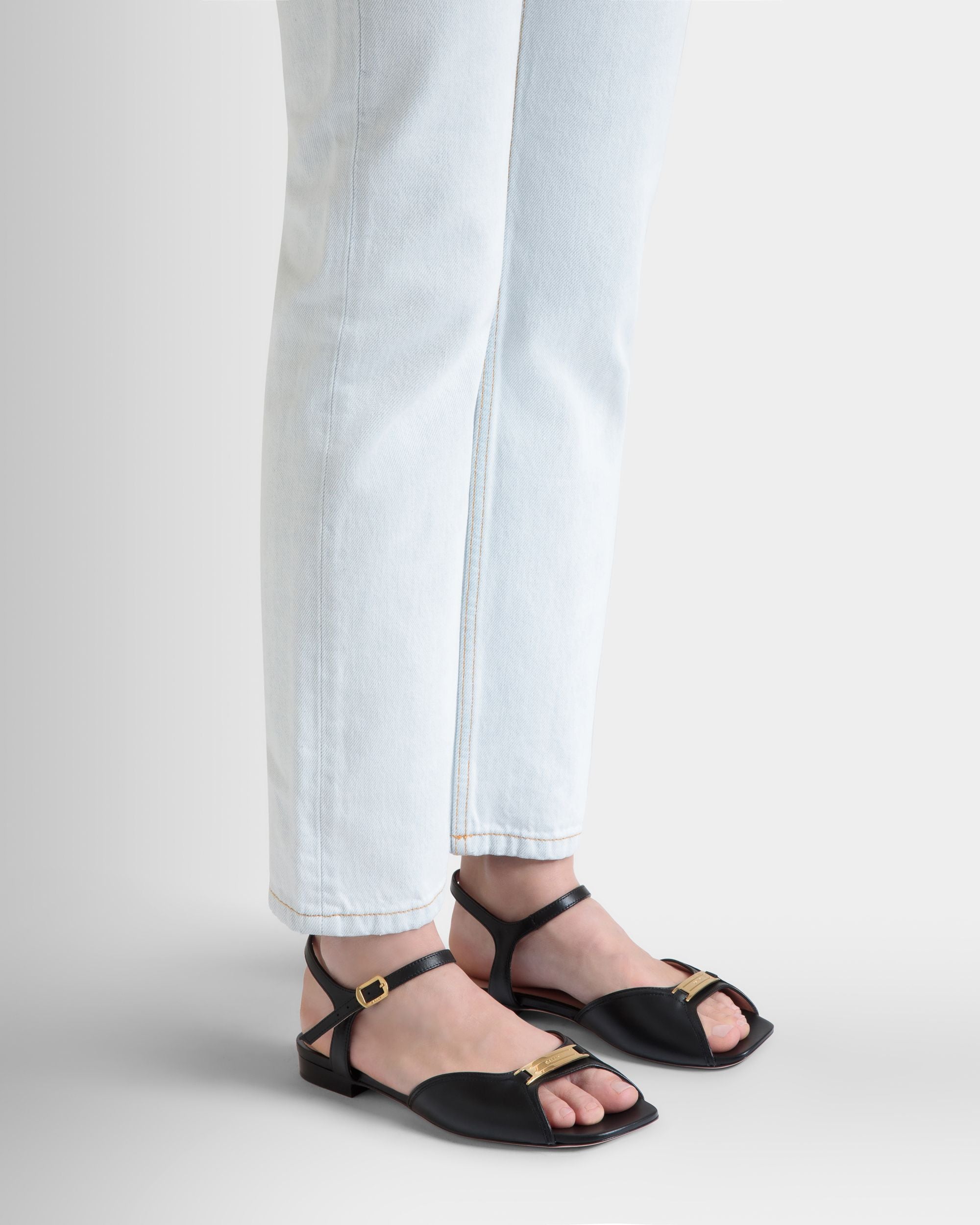 Deco Flat Sandal in Black Leather - Women's - Bally - 02