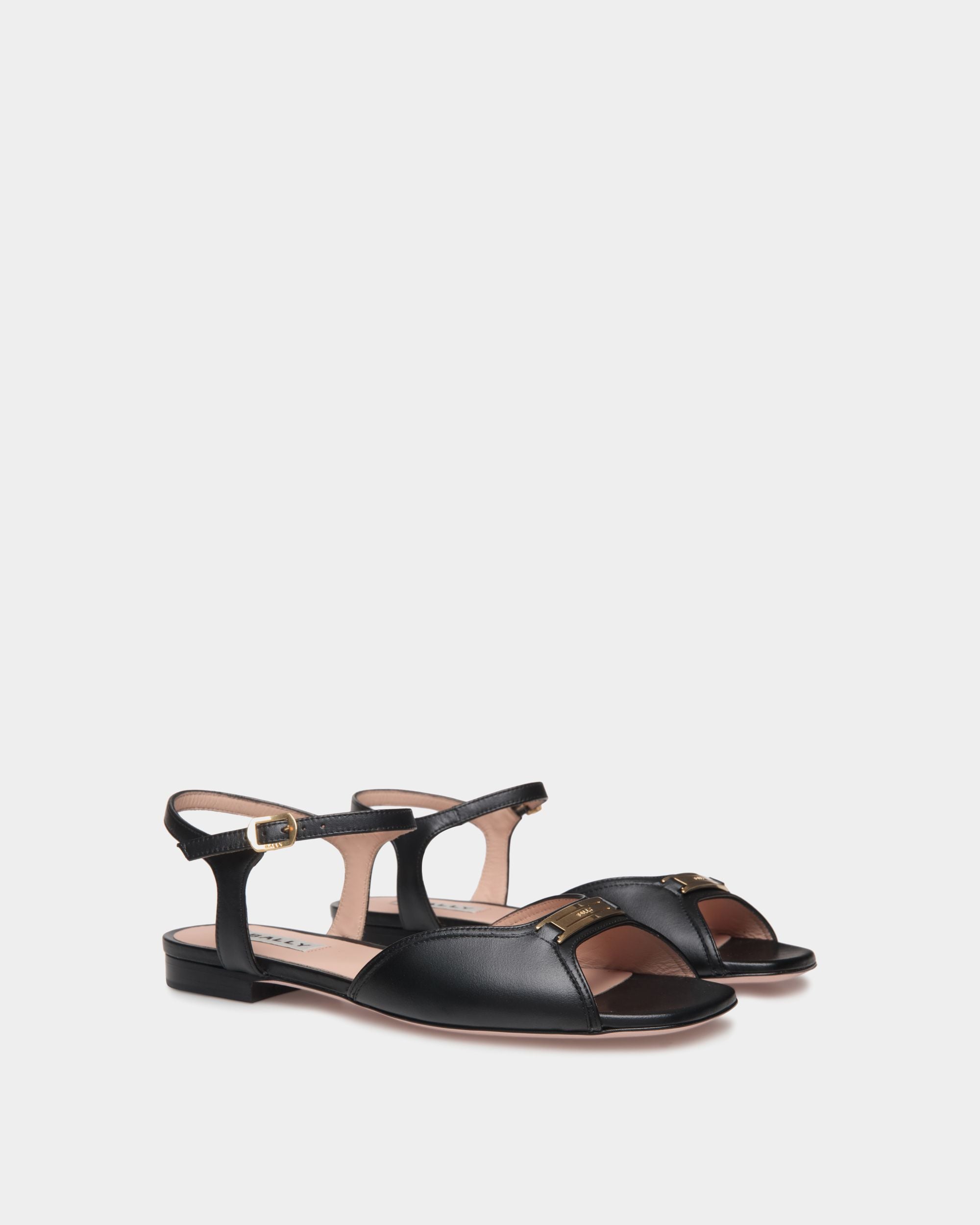 Deco Flat Sandal in Black Leather - Women's - Bally - 03