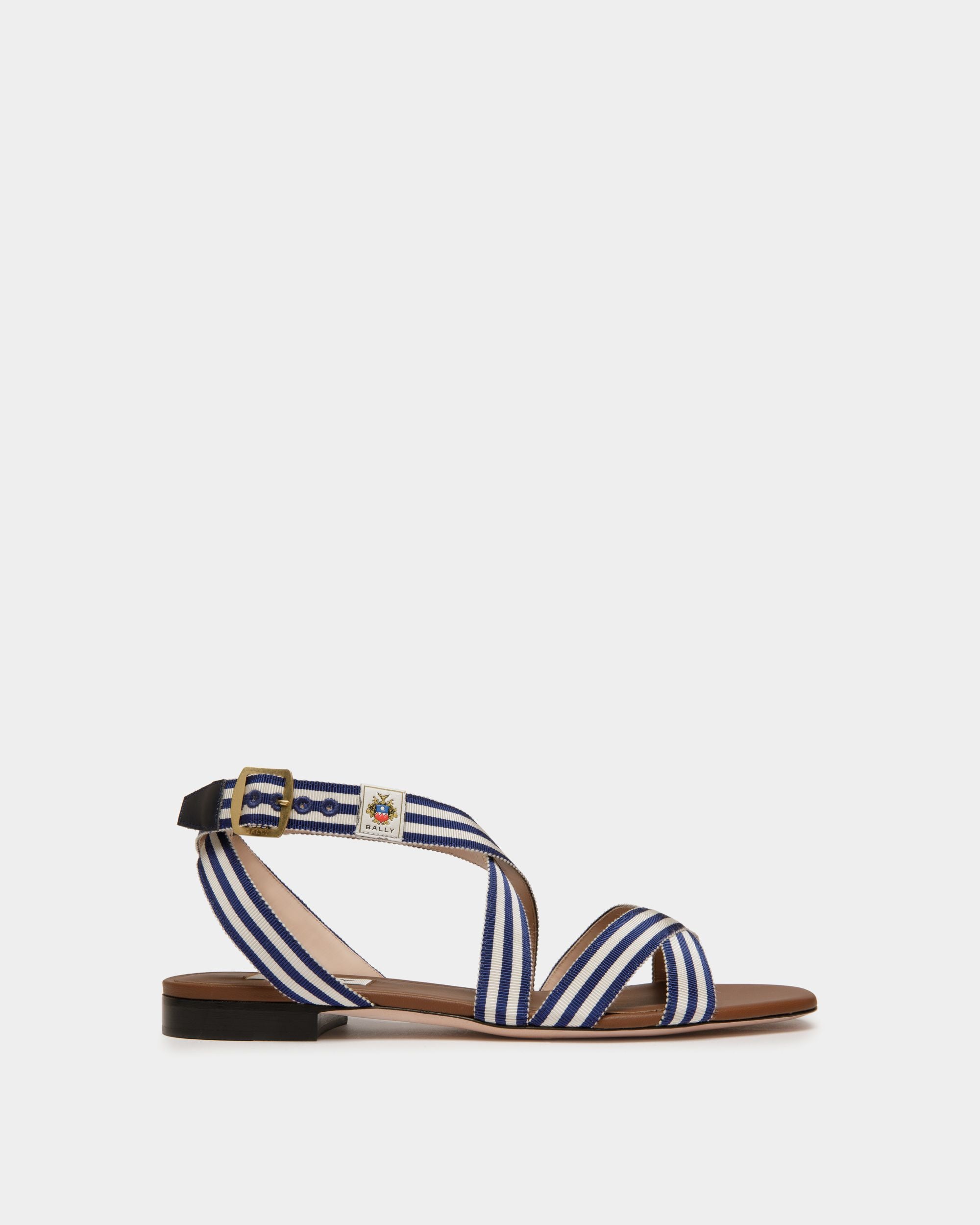 Sylt Flat Sandal in Navy Blue Fabric - Women's - Bally - 01