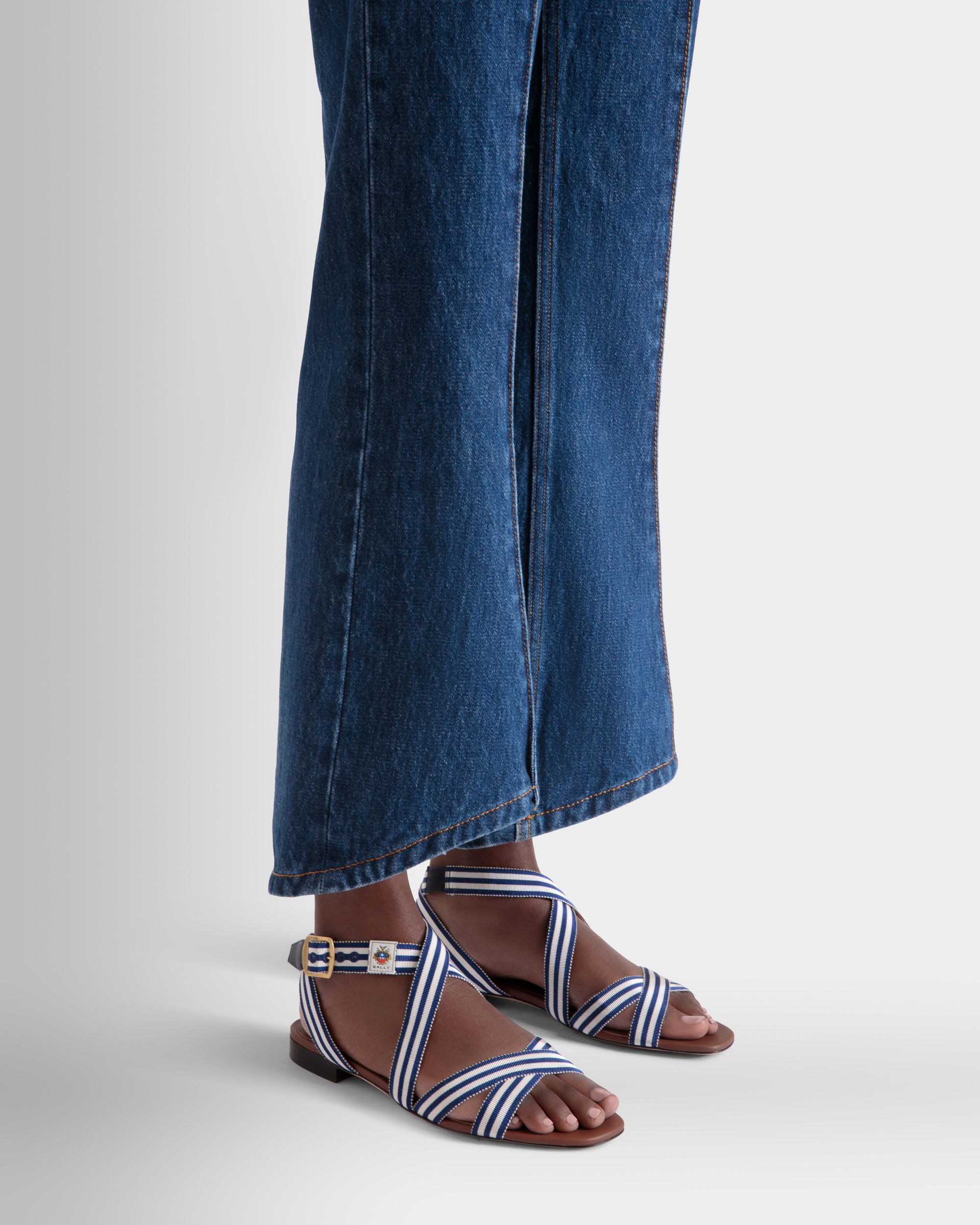 Sylt Flat Sandal in Navy Blue Fabric - Women's - Bally - 02