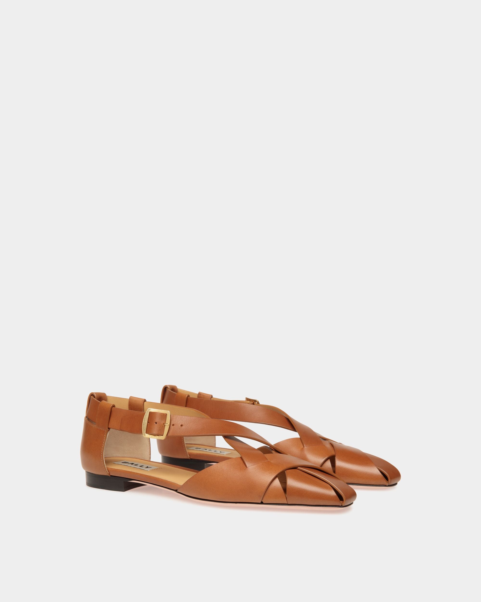 Sylt Flat in Brown Brushed Leather - Women's - Bally - 03