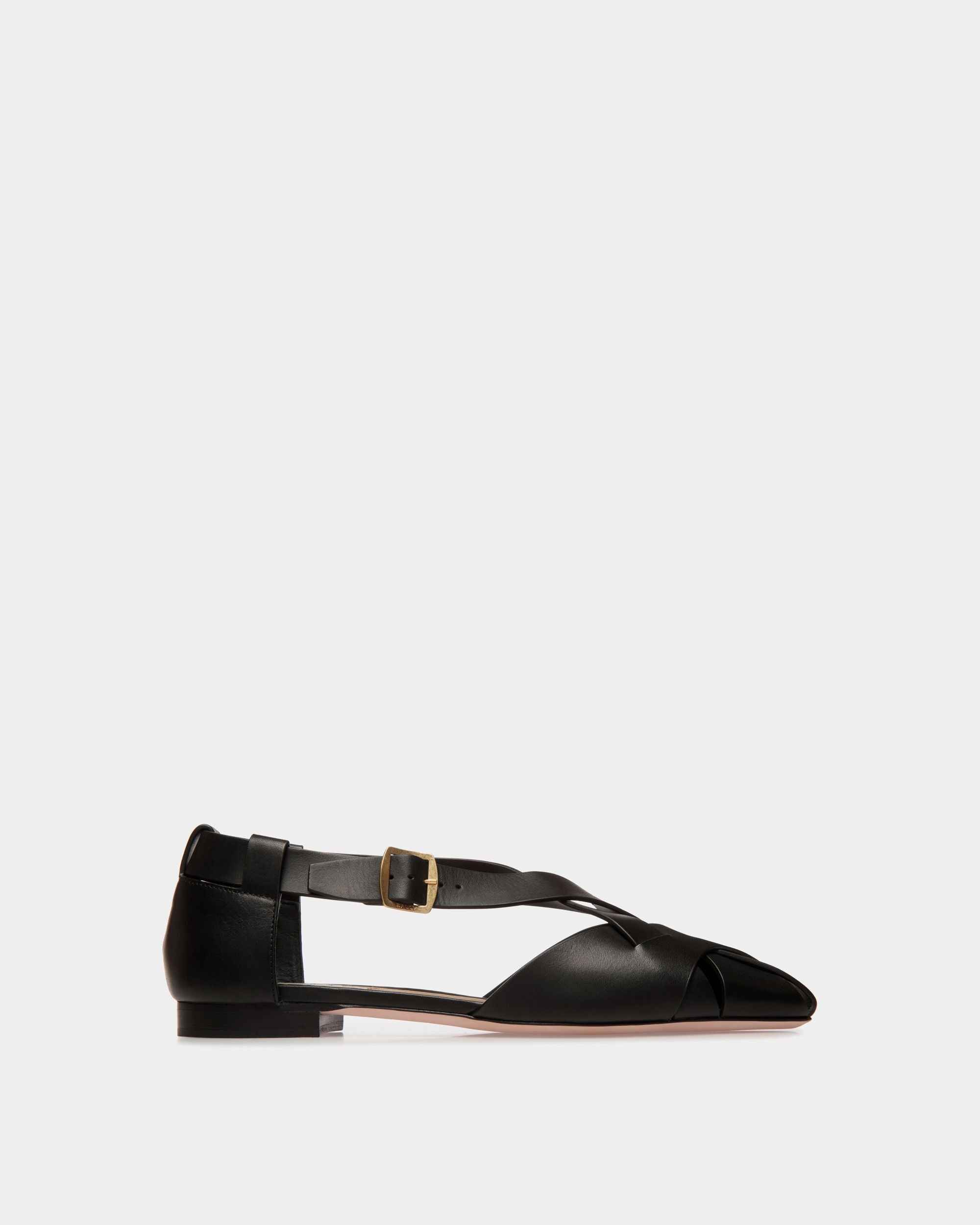 Sylt Flat in Black Brushed Leather - Women's - Bally - 01