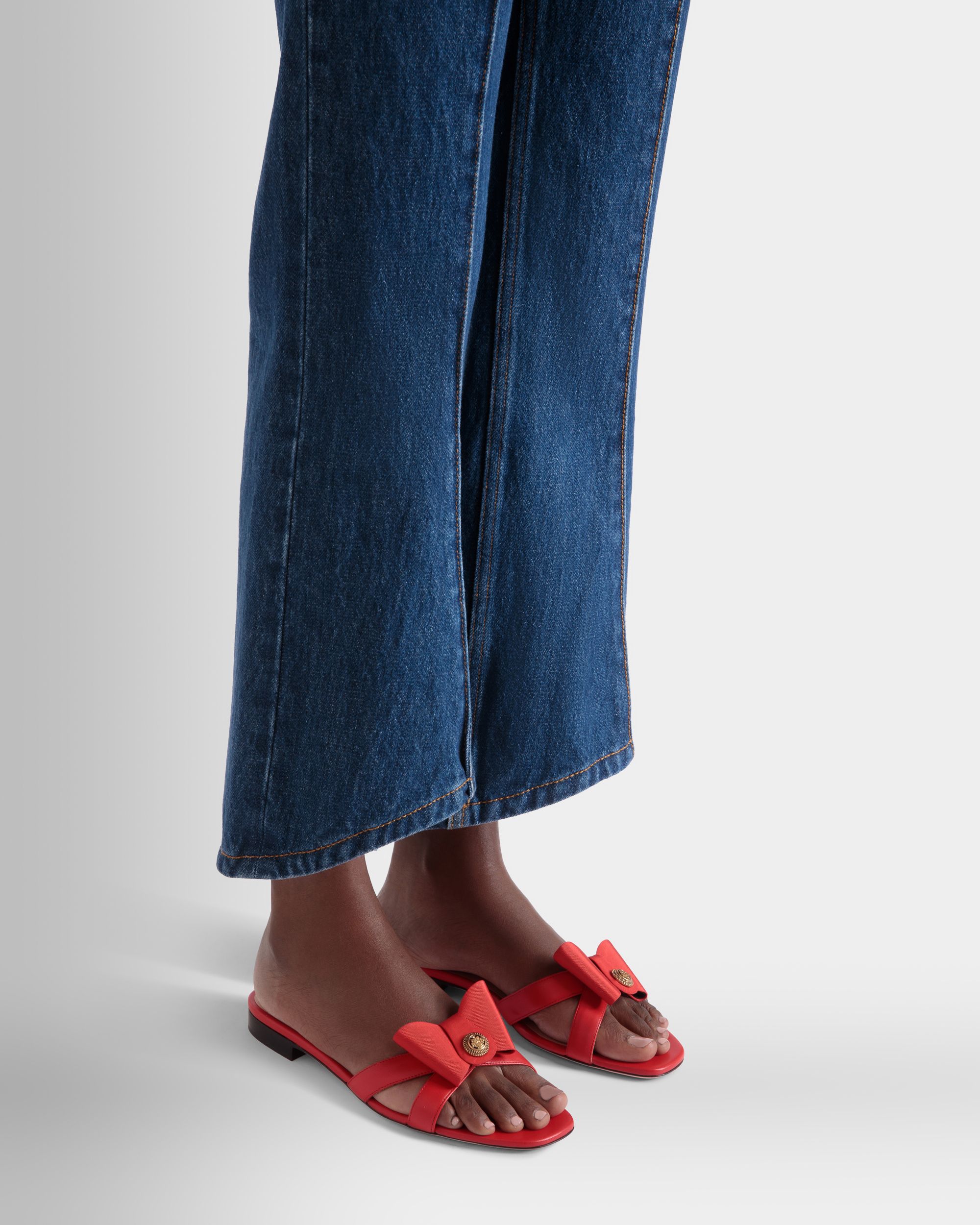 B-Bow Flat Sandal in Red Leather - Women's - Bally - 02