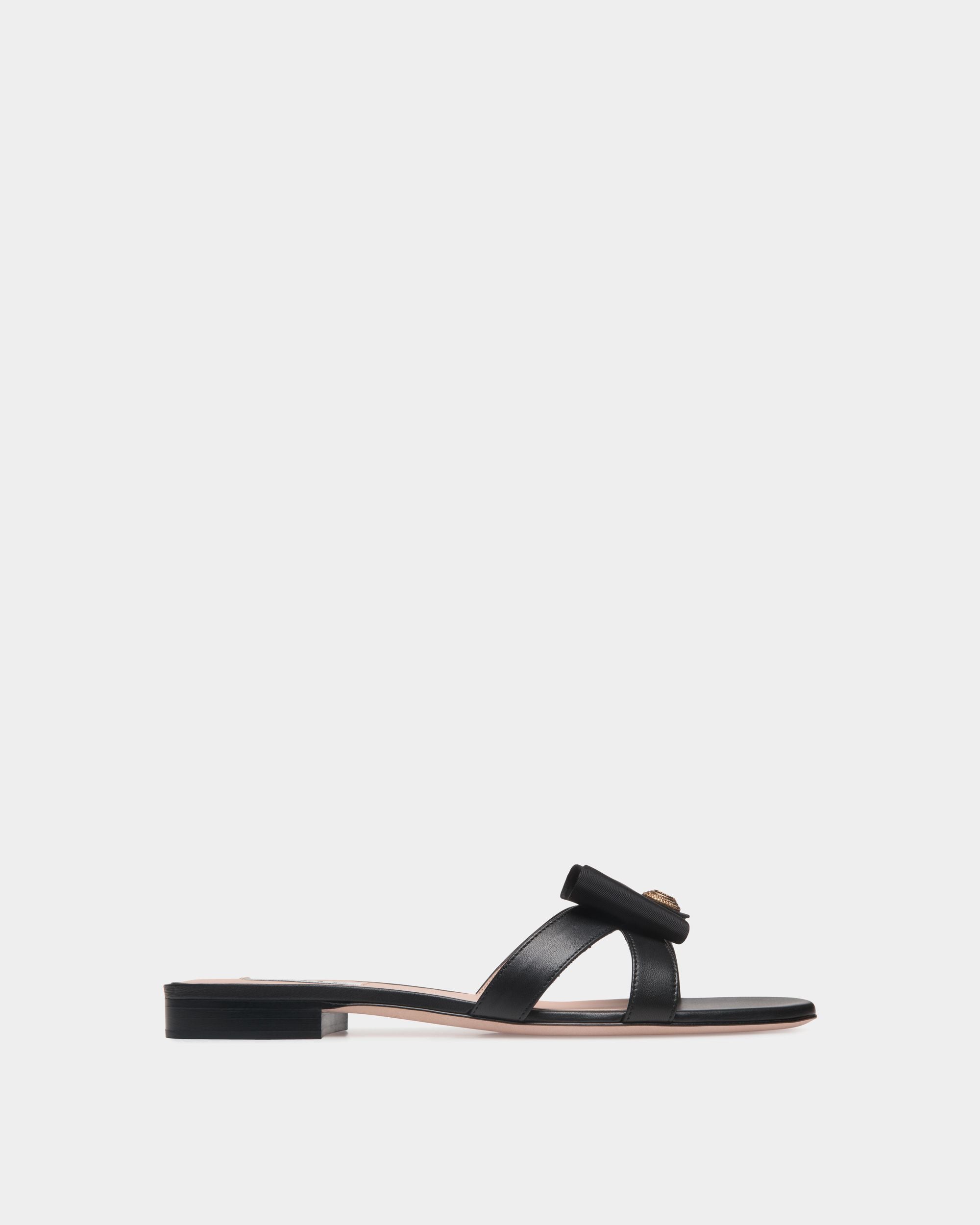 B-Bow Flat Sandal in Black Leather - Women's - Bally - 01