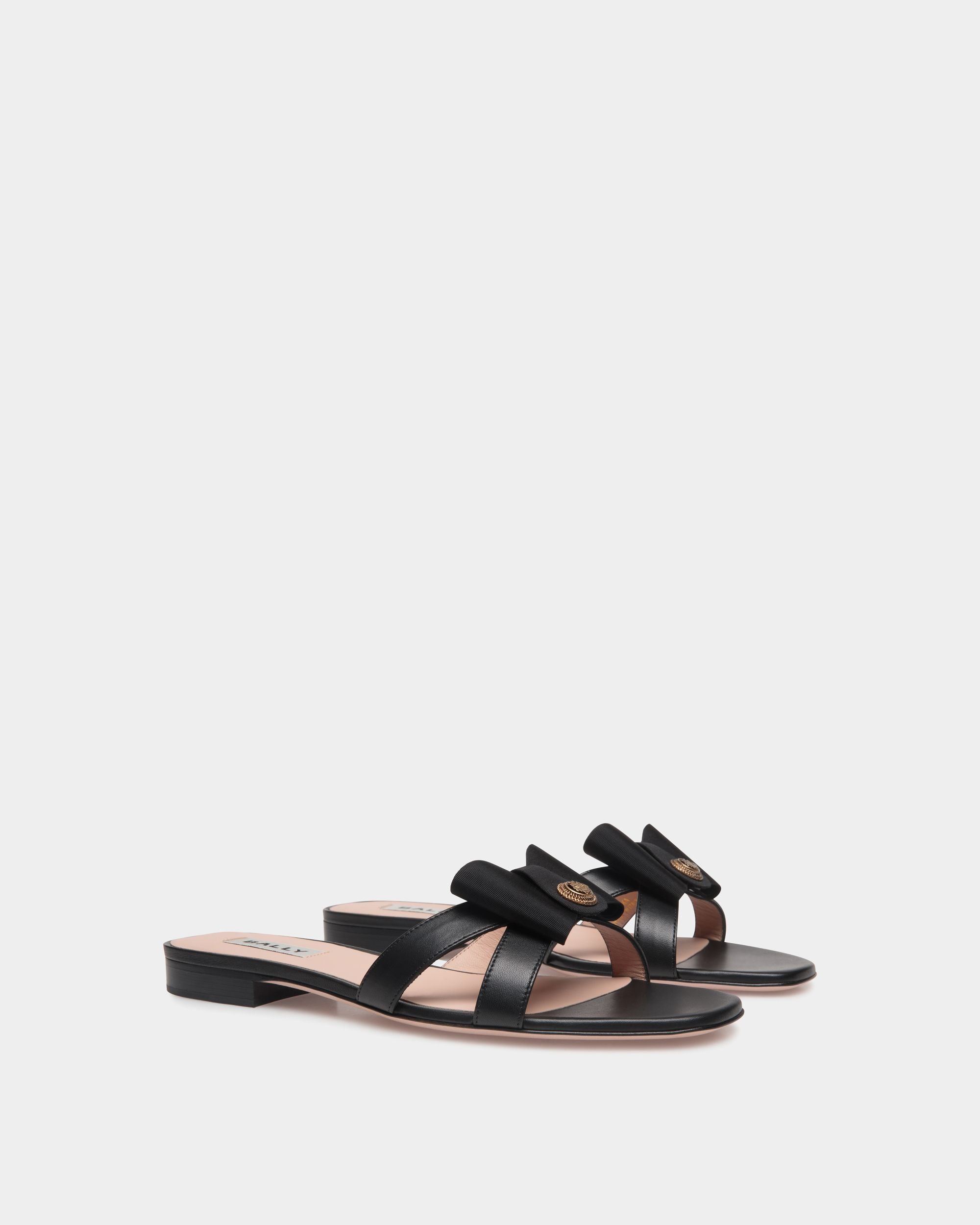 B-Bow Flat Sandal in Black Leather - Women's - Bally - 02