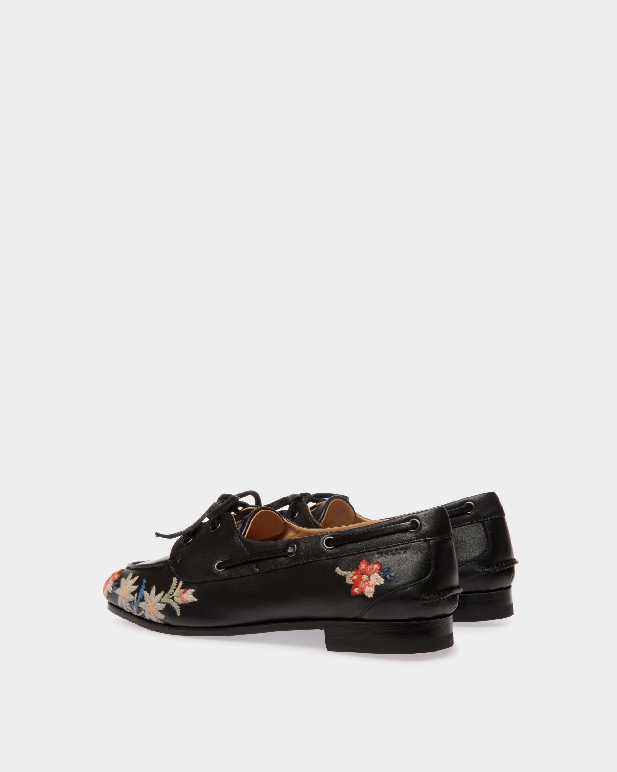 Winter Capsule Moccasin in Black Leather With Alpine Flowers - Women's - Bally - 03