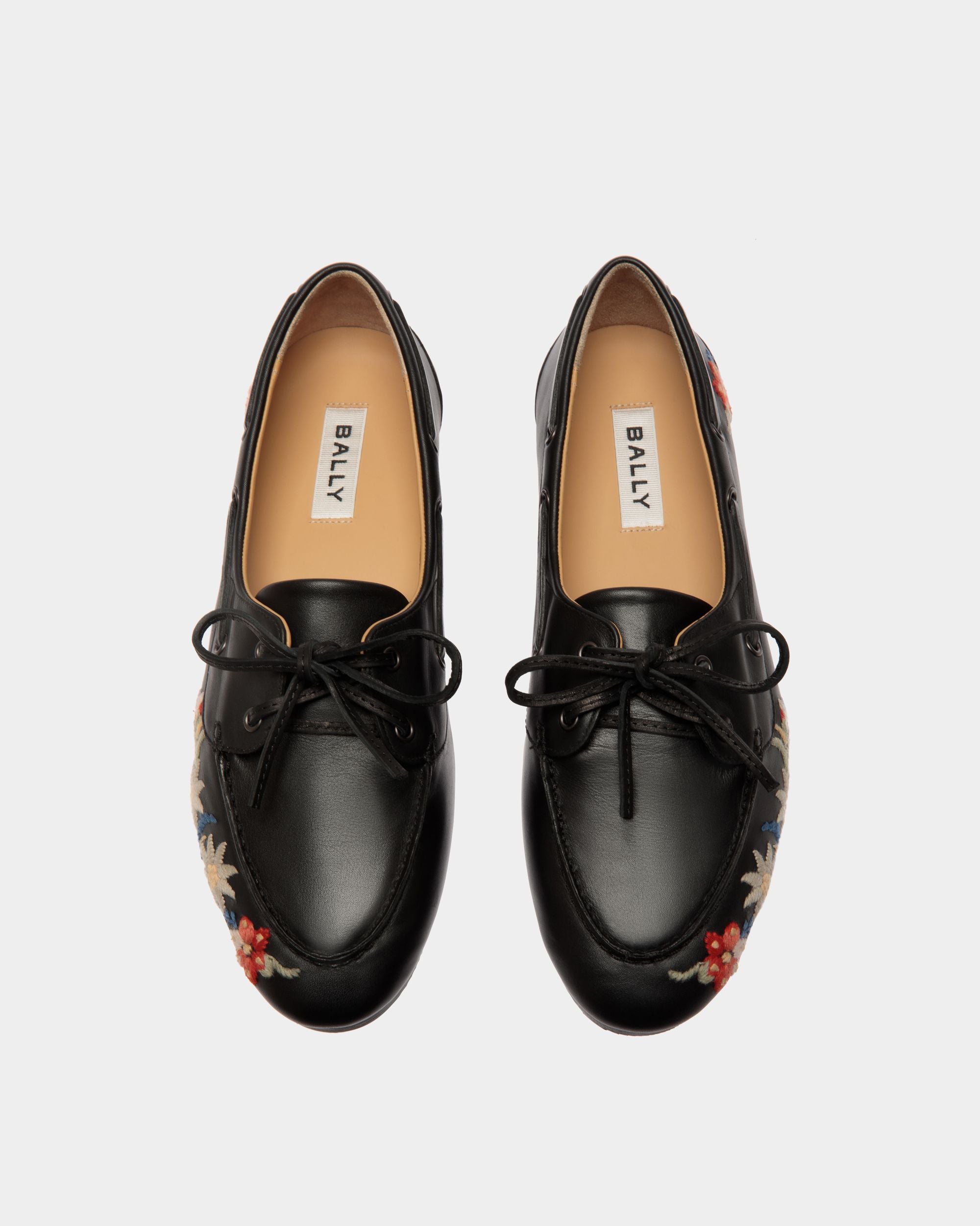 Winter Capsule Moccasin in Black Leather With Alpine Flowers - Women's - Bally - 04