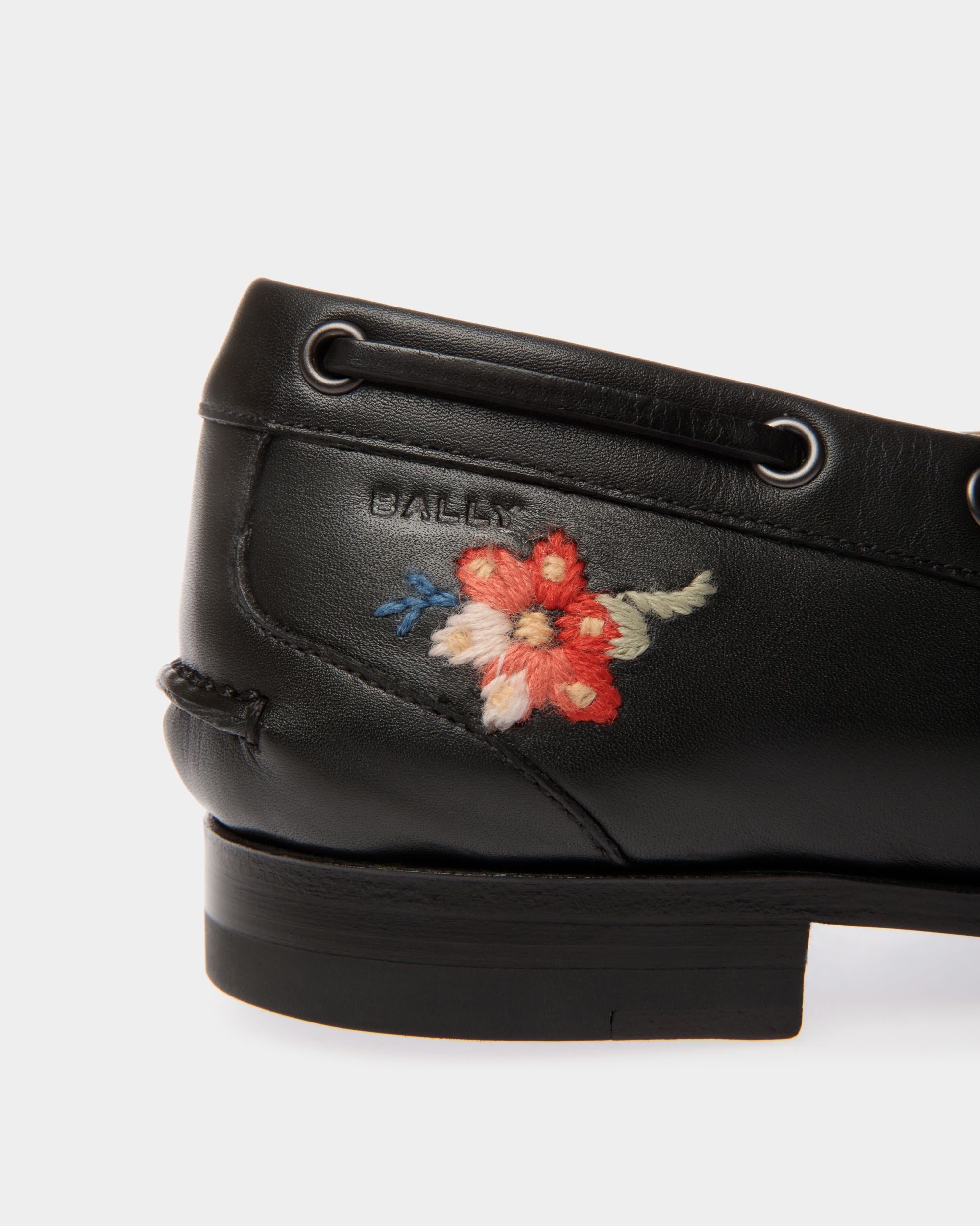 Winter Capsule Moccasin in Black Leather With Alpine Flowers - Women's - Bally - 05