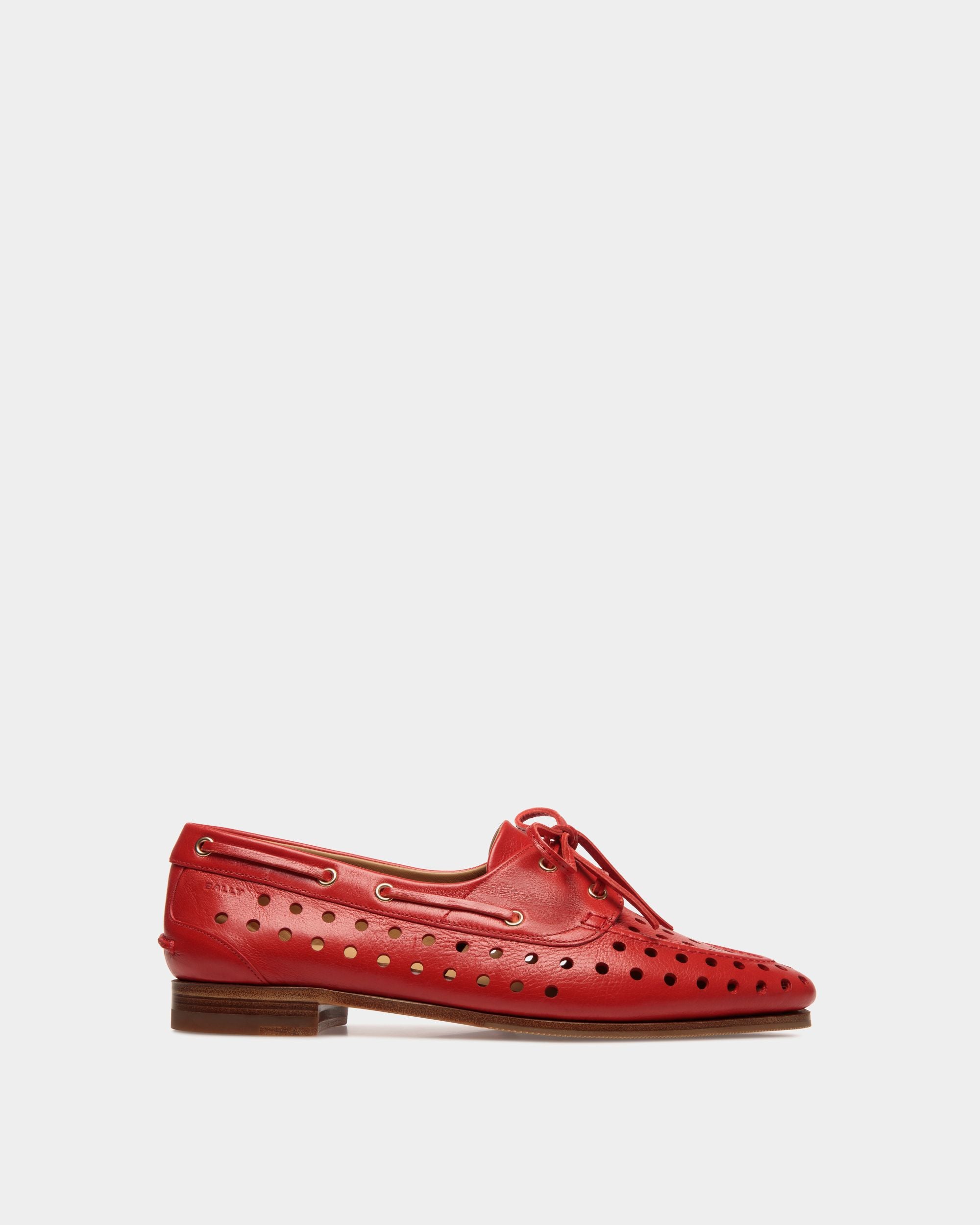 Plume Moccasin in Red Leather - Women's - Bally - 01