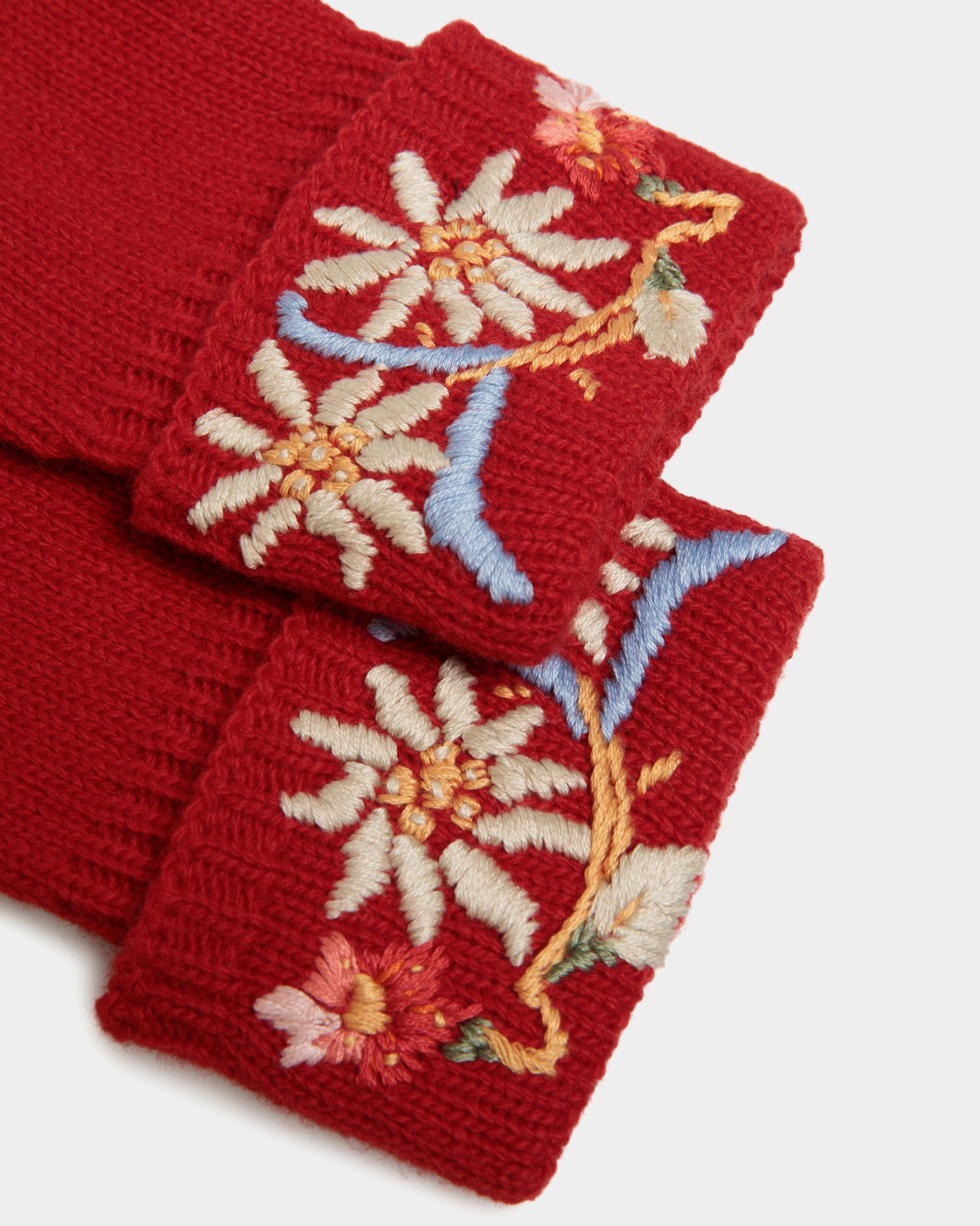 Winter Capsule Gloves With Alpine Flowers in Red Wool - Women's - Bally - 02