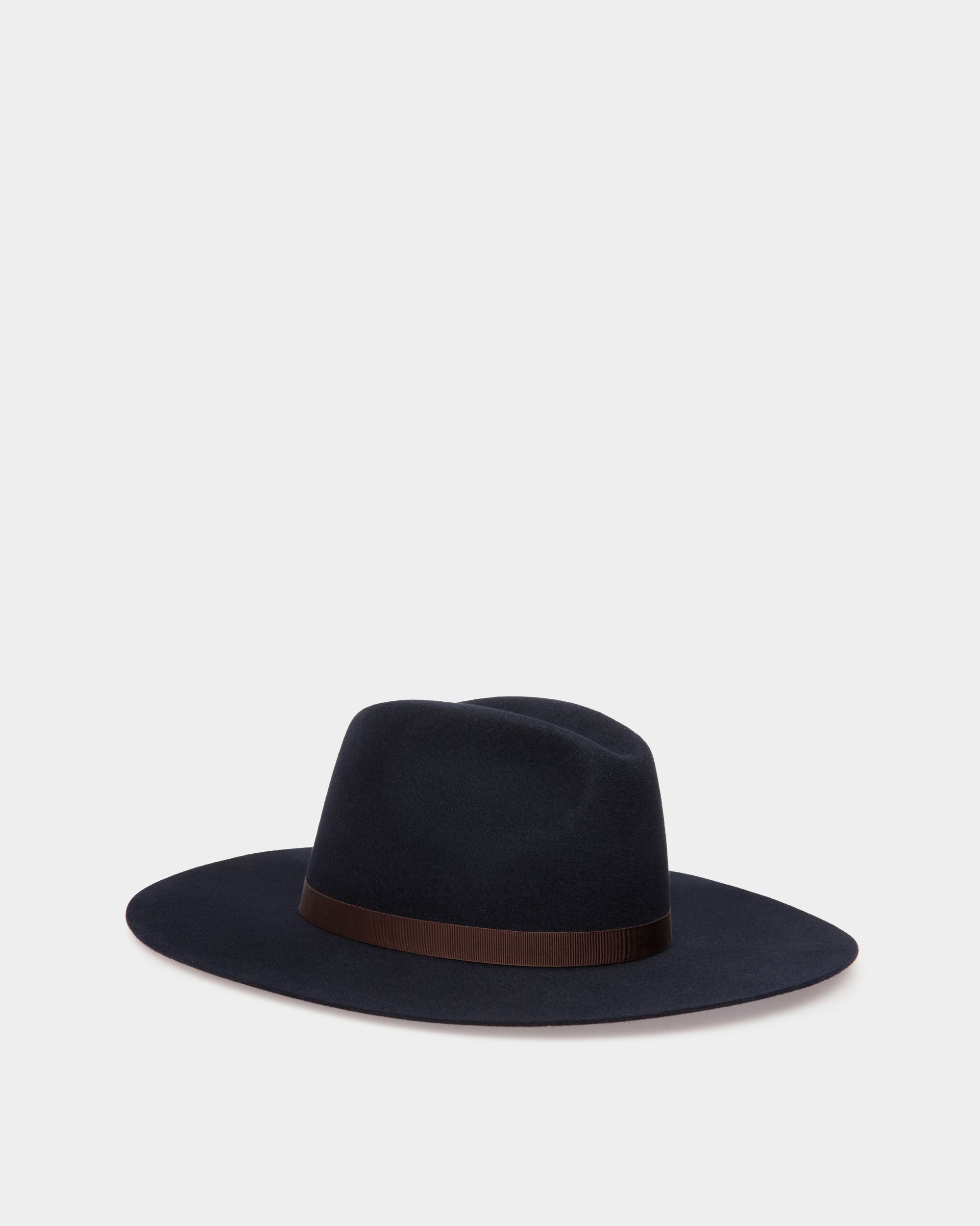Large Brim Hat In Navy Blue Felt - Women's - Bally - 01