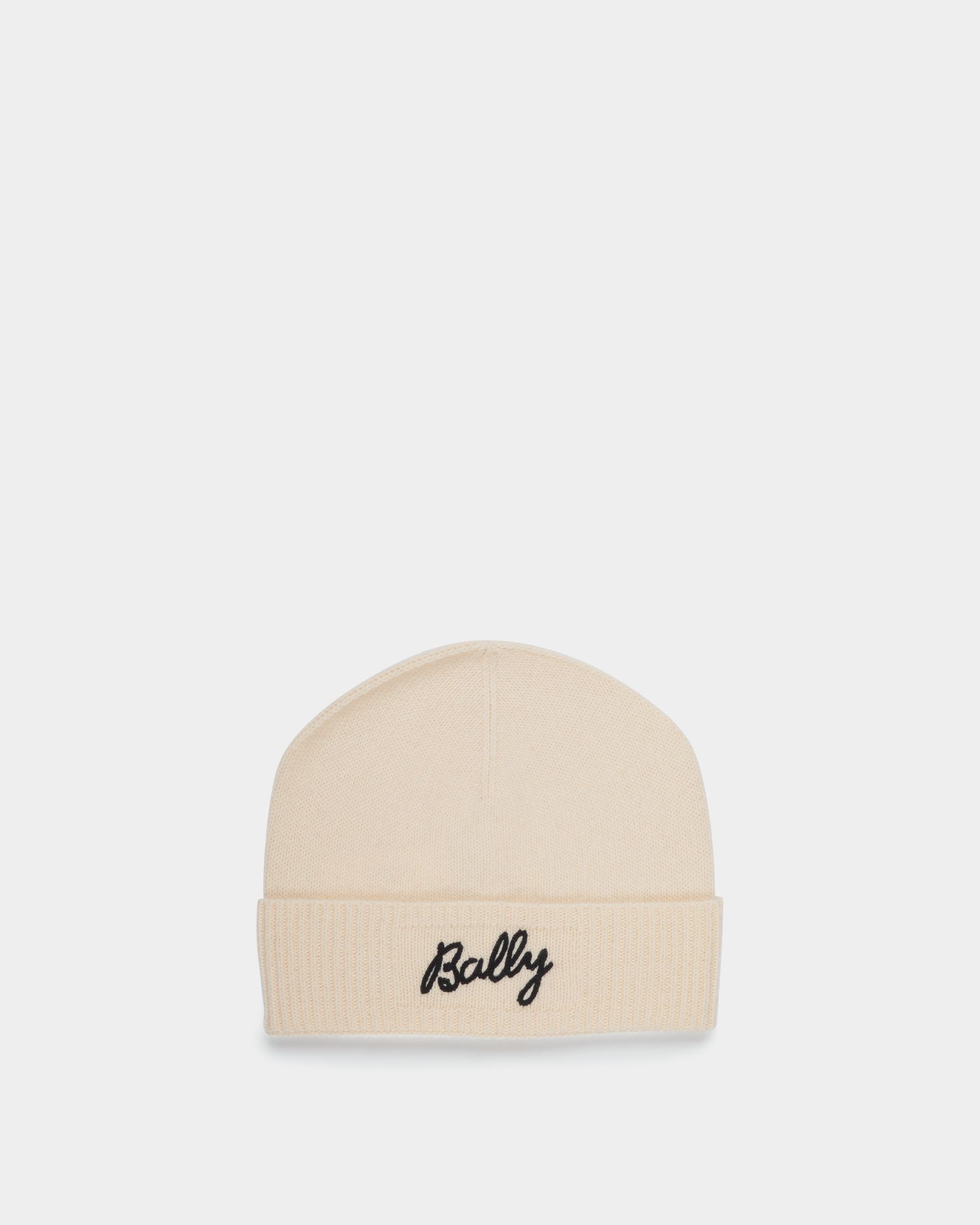 Beanie With a Logo In Ivory Wool - Women's - Bally - 01