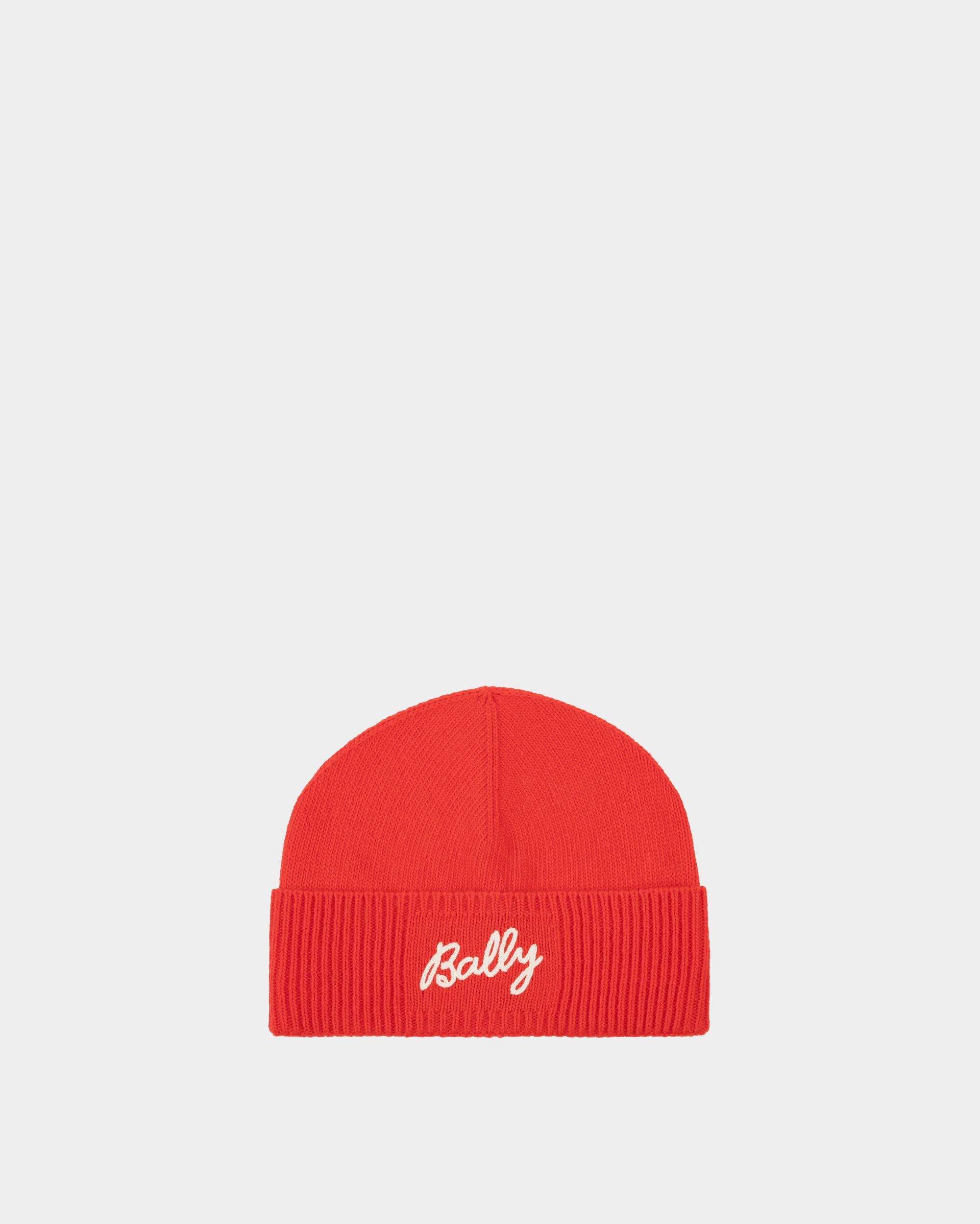 Beanie With Logo In Candy Red Wool - Women's - Bally - 01