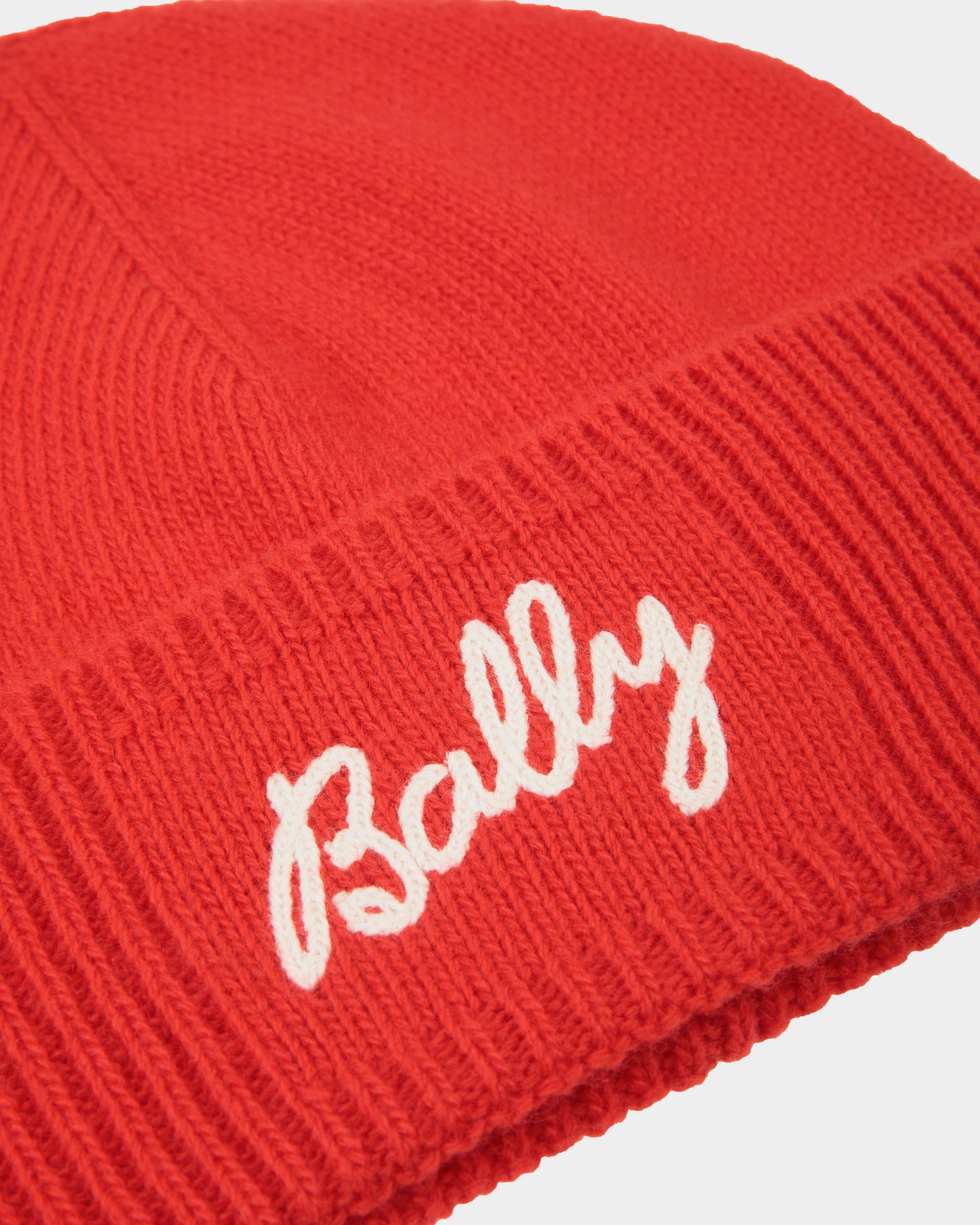 Beanie With Logo In Candy Red Wool - Women's - Bally - 03
