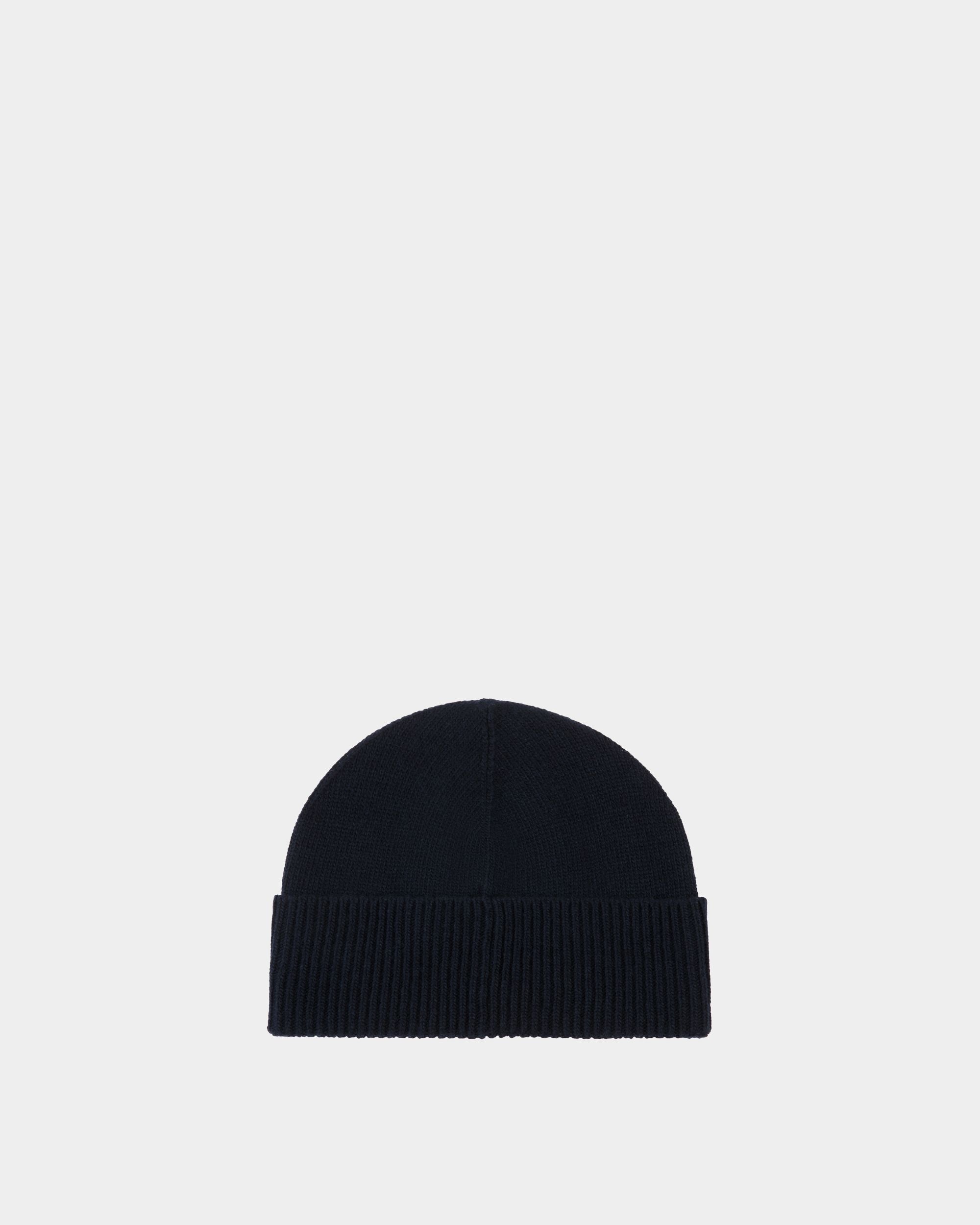 Beanie With Logo In Navy Blue Wool - Women's - Bally - 03