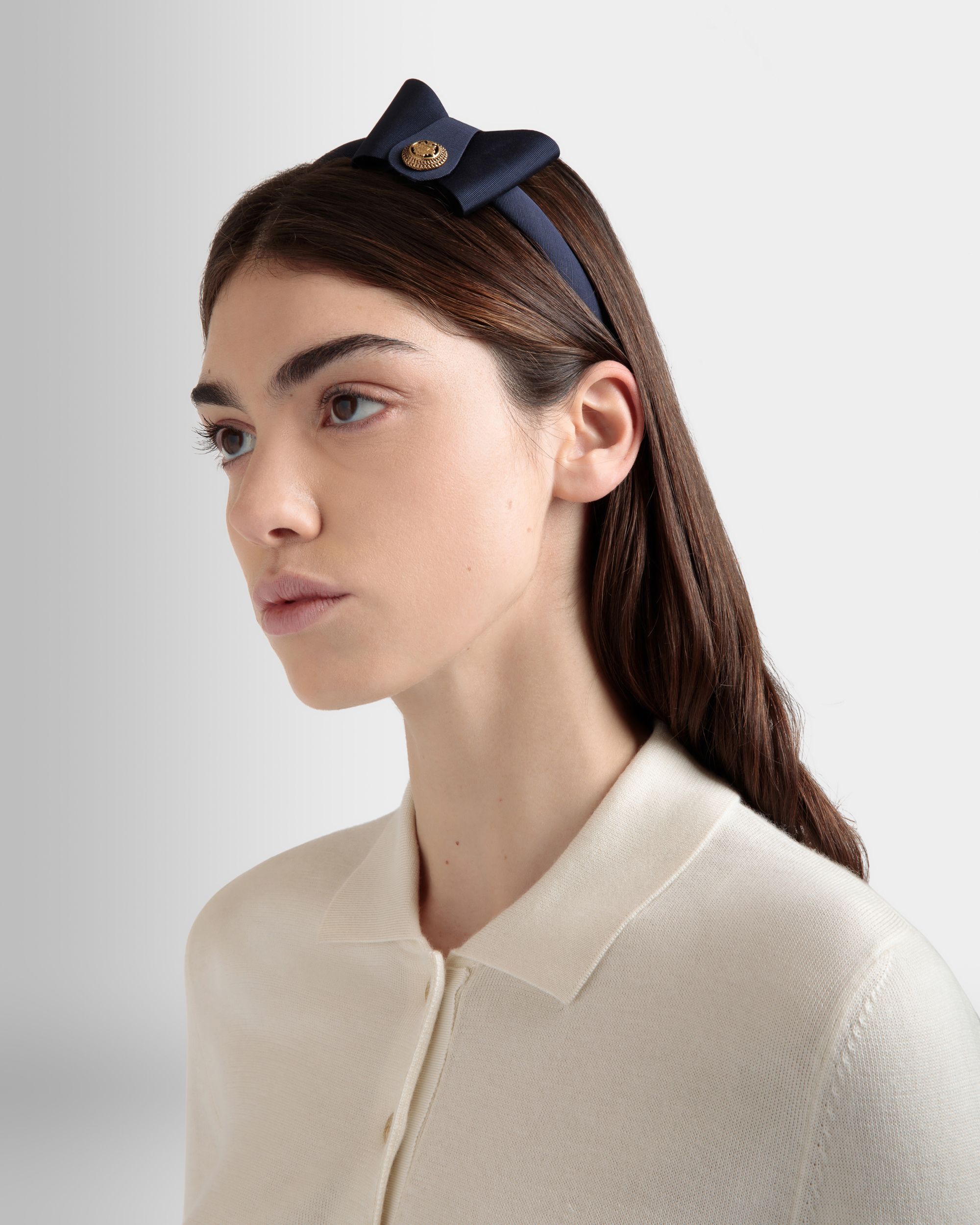Headband With Bally Bow in Navy Blue - Women's - Bally - 02