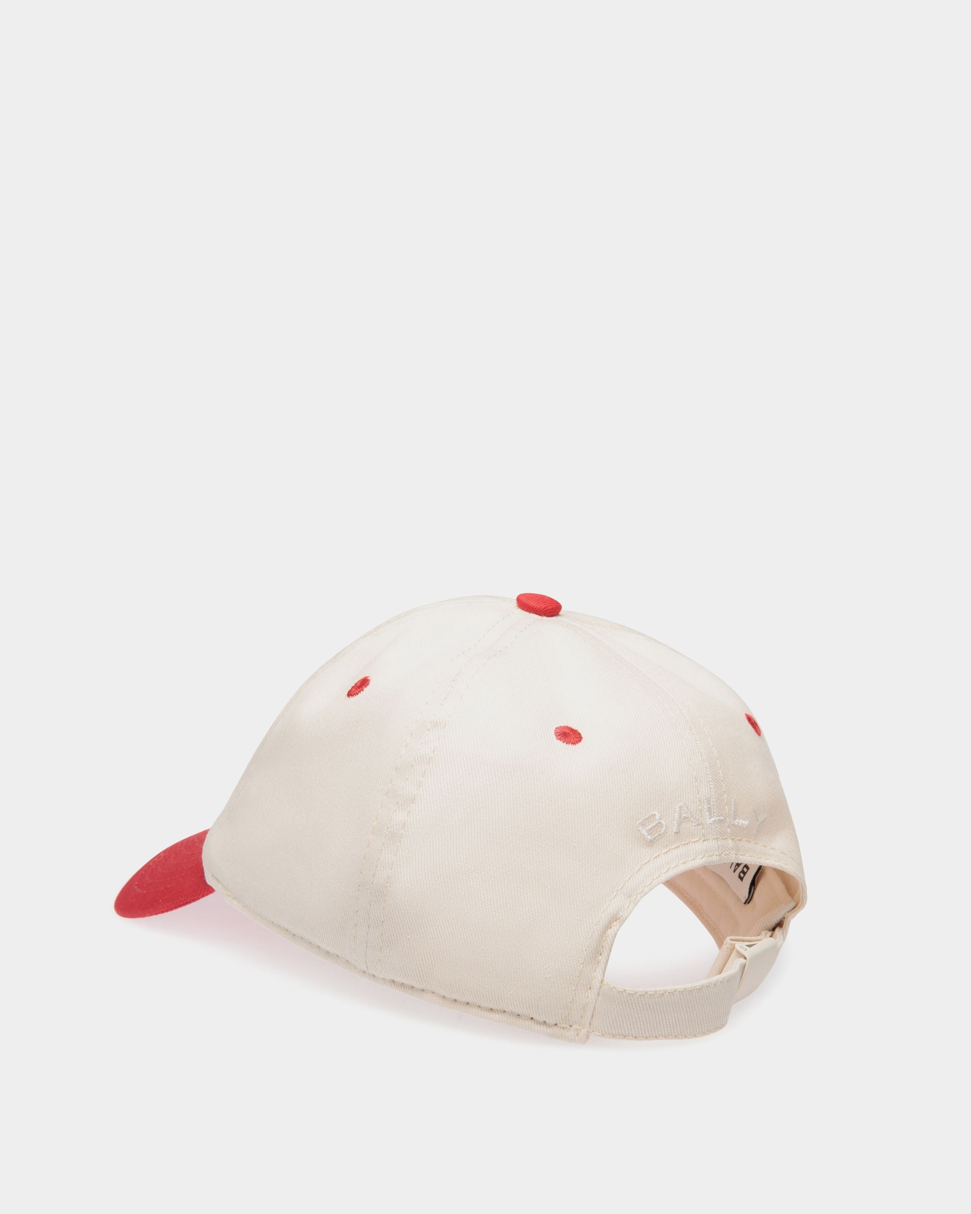 Baseball Hat in Ivory And Red Cotton with Bally Cake Embroidery - Women's - Bally - 03