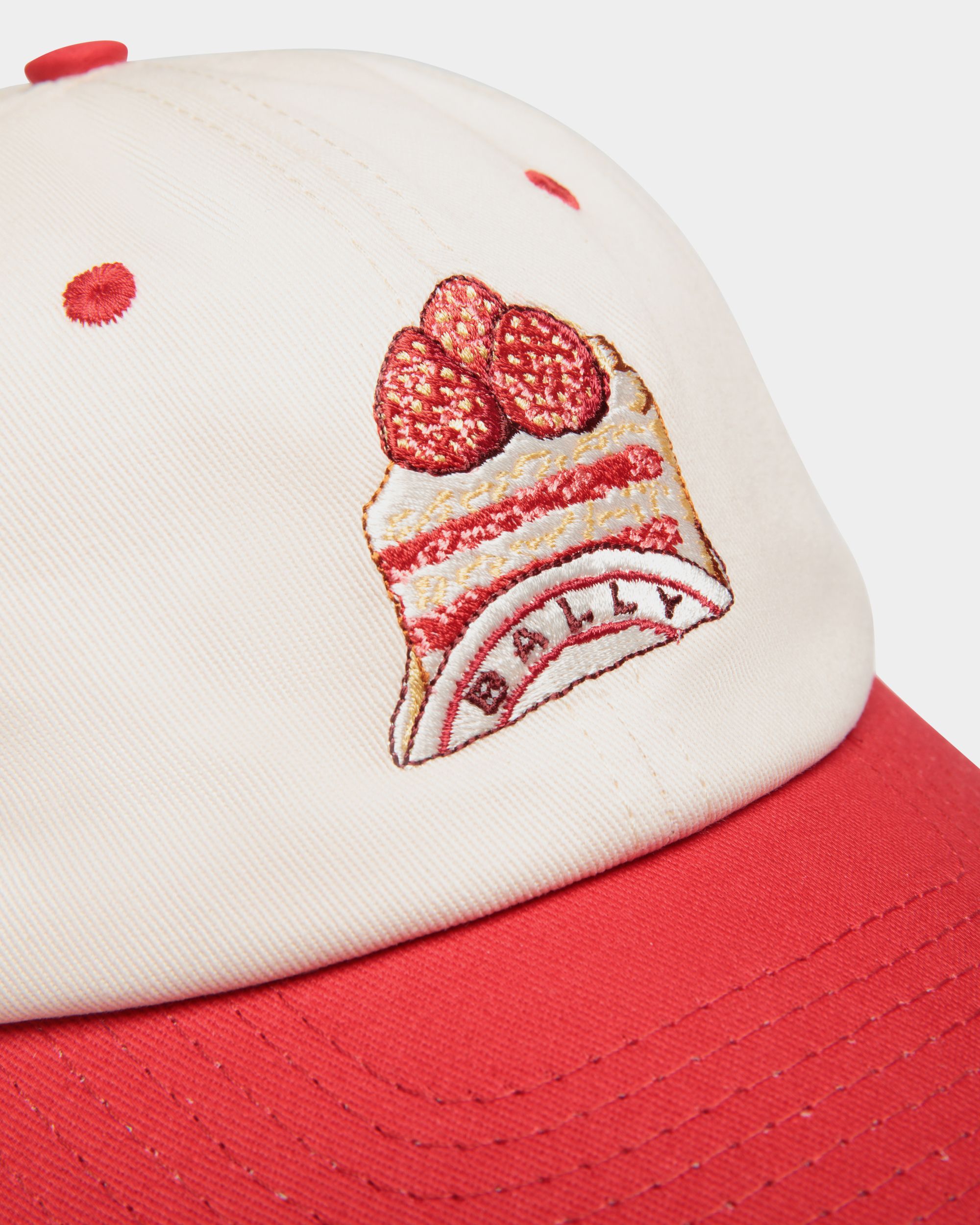 Baseball Hat in Ivory And Red Cotton with Bally Cake Embroidery - Women's - Bally - 04