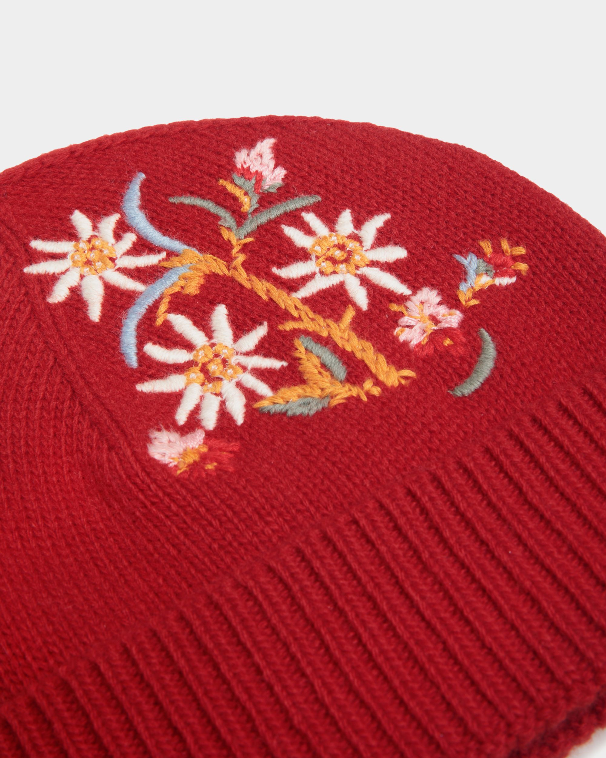 Winter Capsule Beanie With Alpine Flowers in Red Wool - Women's - Bally - 04