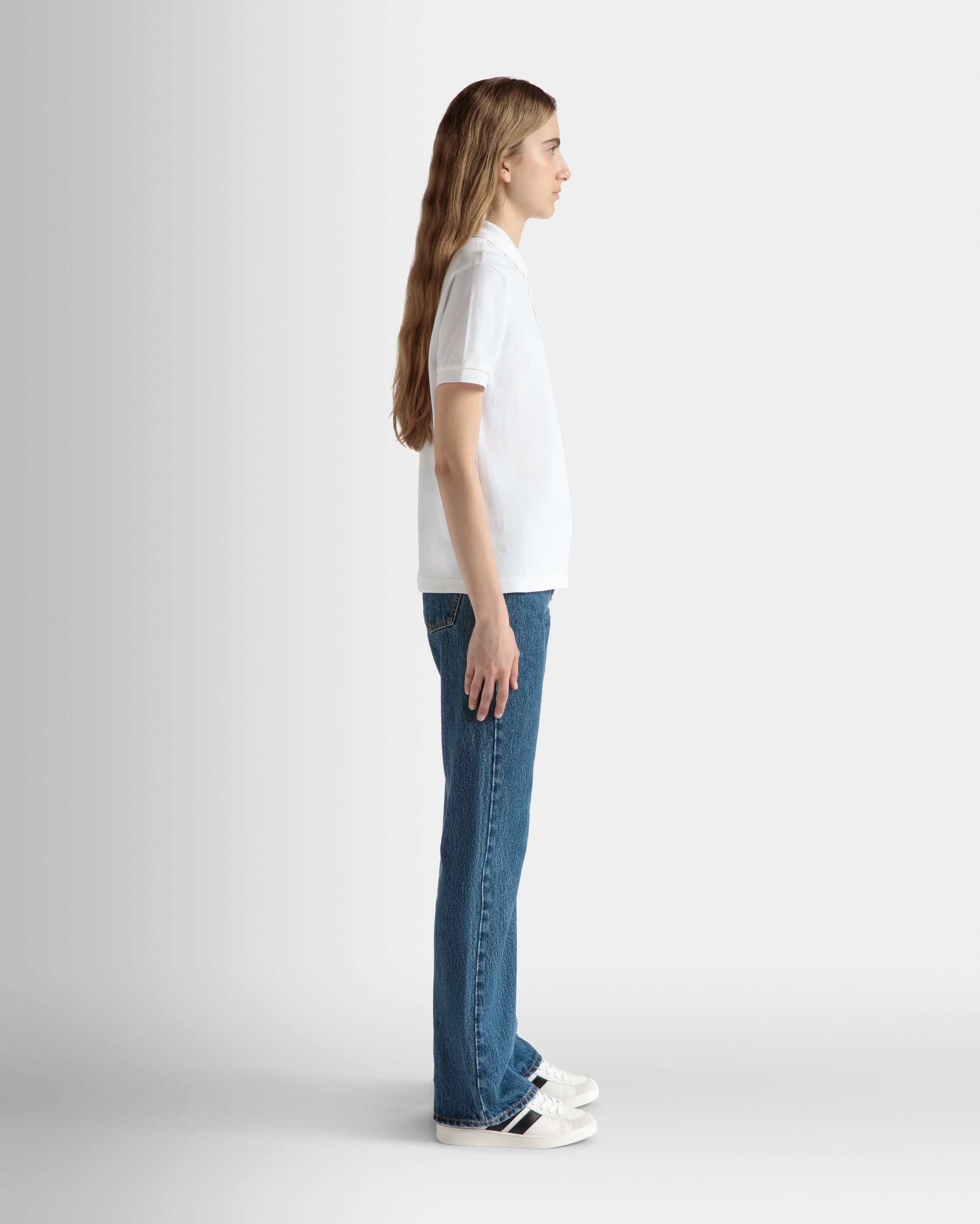 Short Sleeve Polo in White Cotton - Women's - Bally - 05