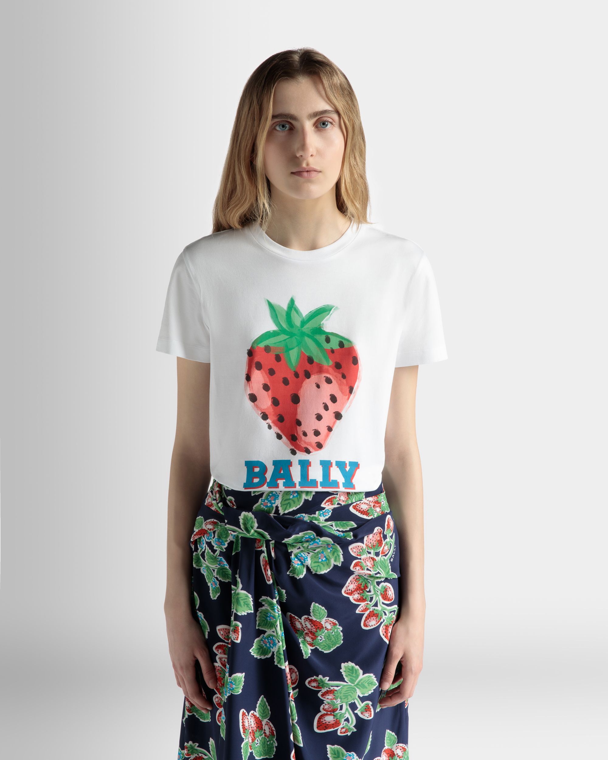 Printed T-Shirt in Strawberry Print Cotton - Women's - Bally - 03
