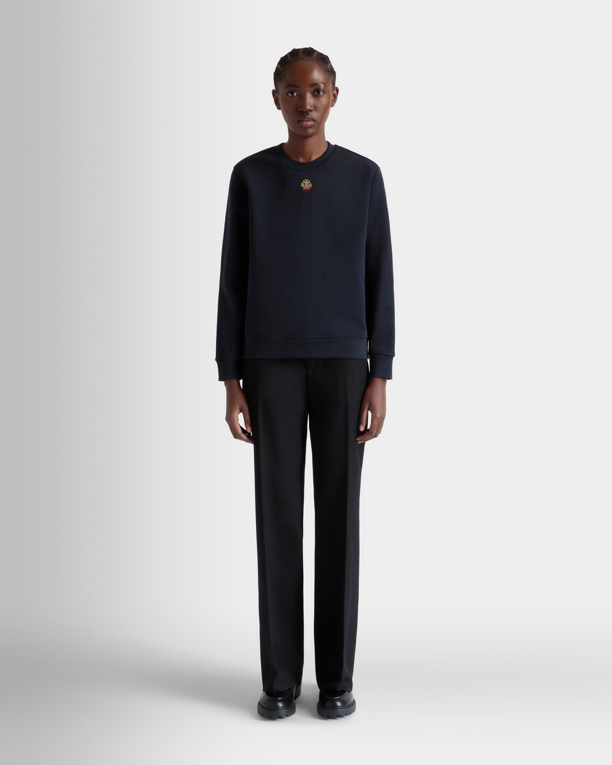 Crewneck With Bally Crest Logo In Navy Blue Cotton - Women's - Bally - 02