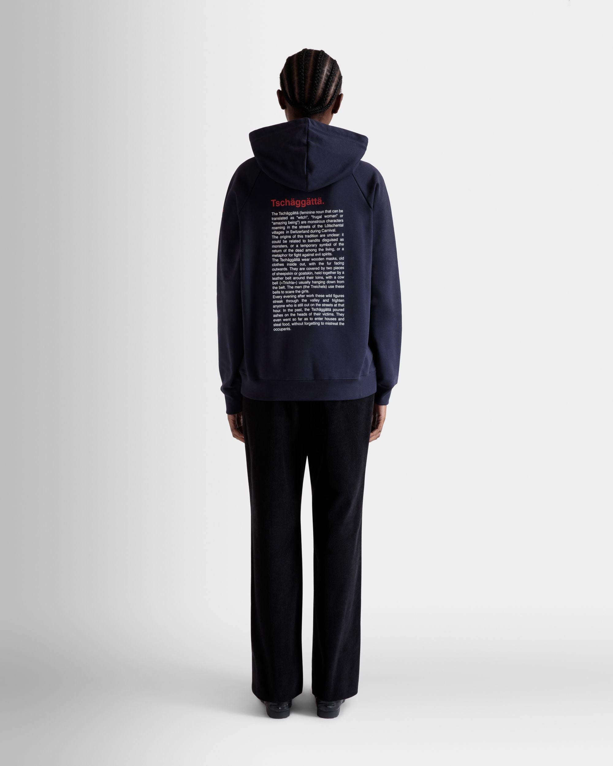 Hoodie with Forest Mask Print In Navy Blue Cotton - Women's - Bally - 06