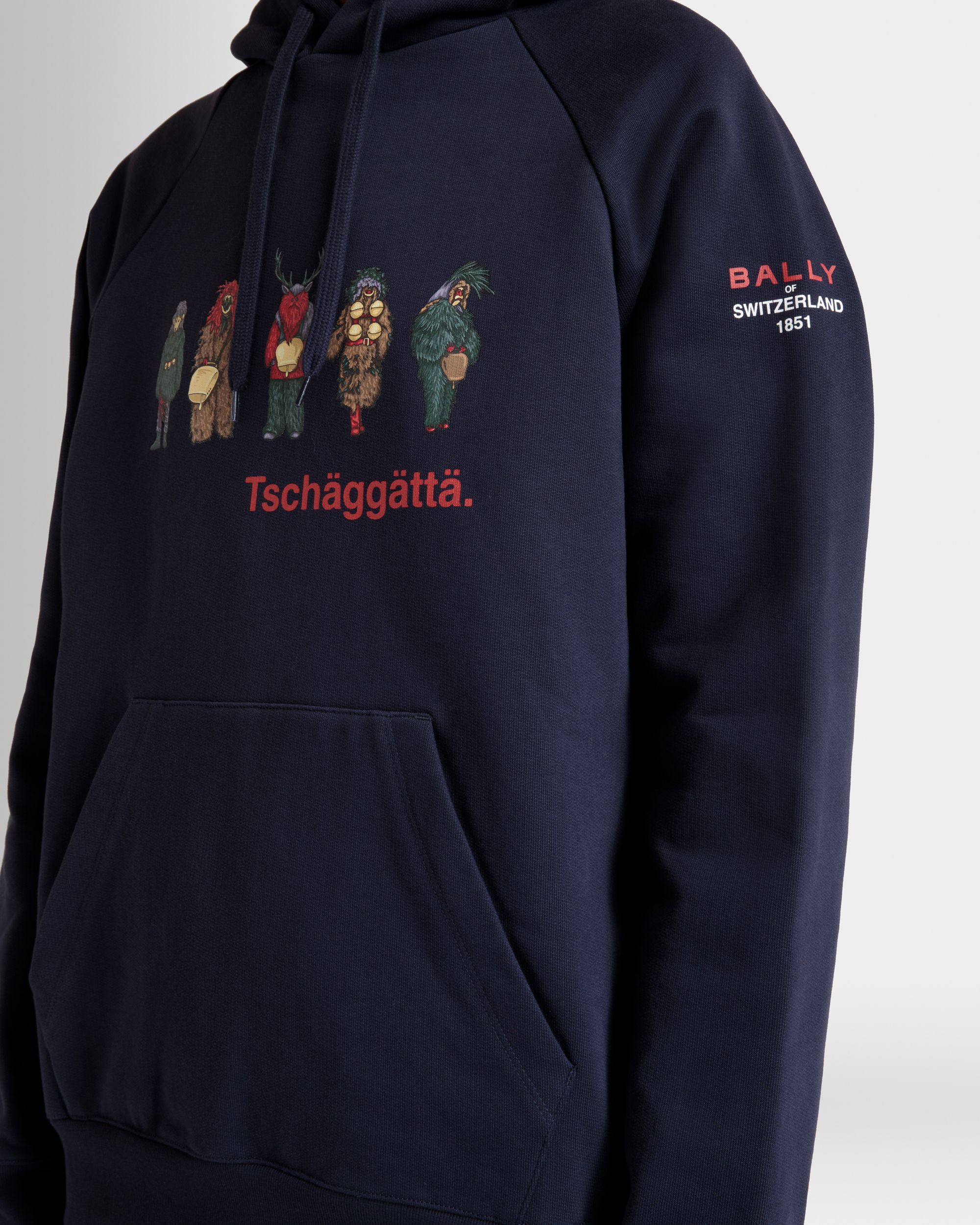 Hoodie with Forest Mask Print In Navy Blue Cotton - Women's - Bally - 08
