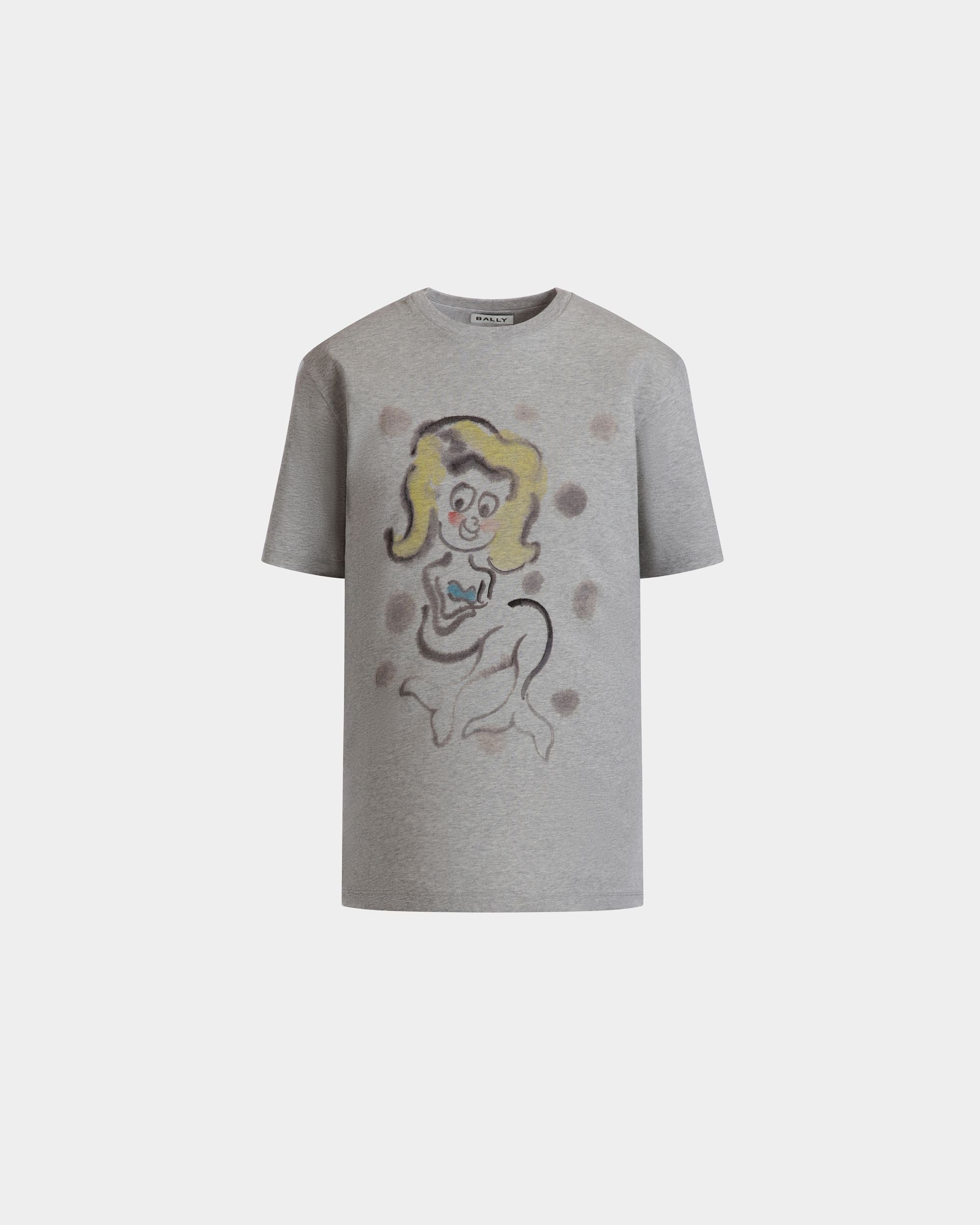T-Shirt With Mermaid Print In Grey Melange Cotton - Women's - Bally - 01
