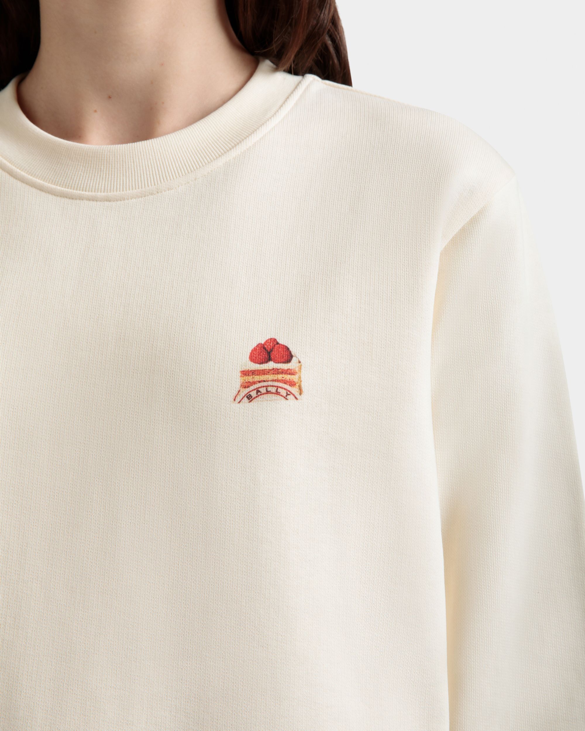 Crewneck Sweatshirt With Bally Cake in Ivory Cotton - Women's - Bally - 03