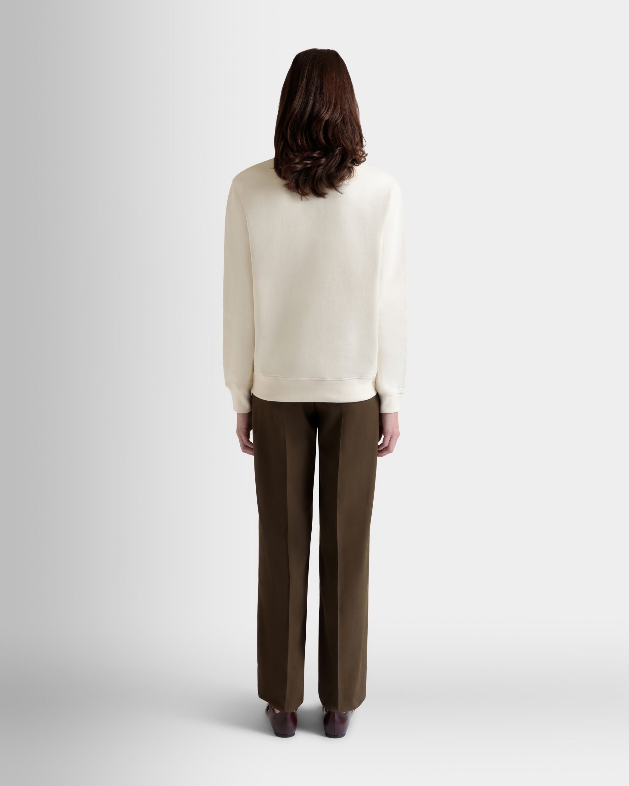 Crewneck Sweatshirt With Bally Cake in Ivory Cotton - Women's - Bally - 07