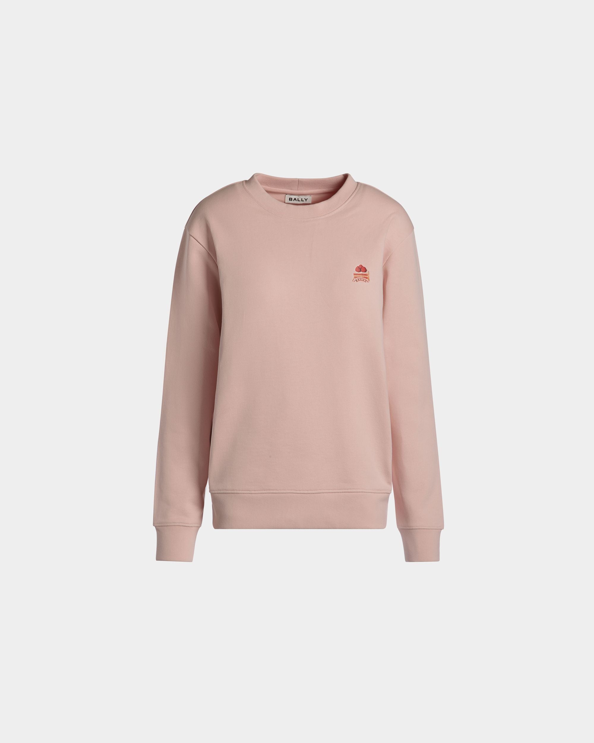 Crewneck Sweatshirt With Bally Cake in Dusty Petal Cotton - Women's - Bally - 01