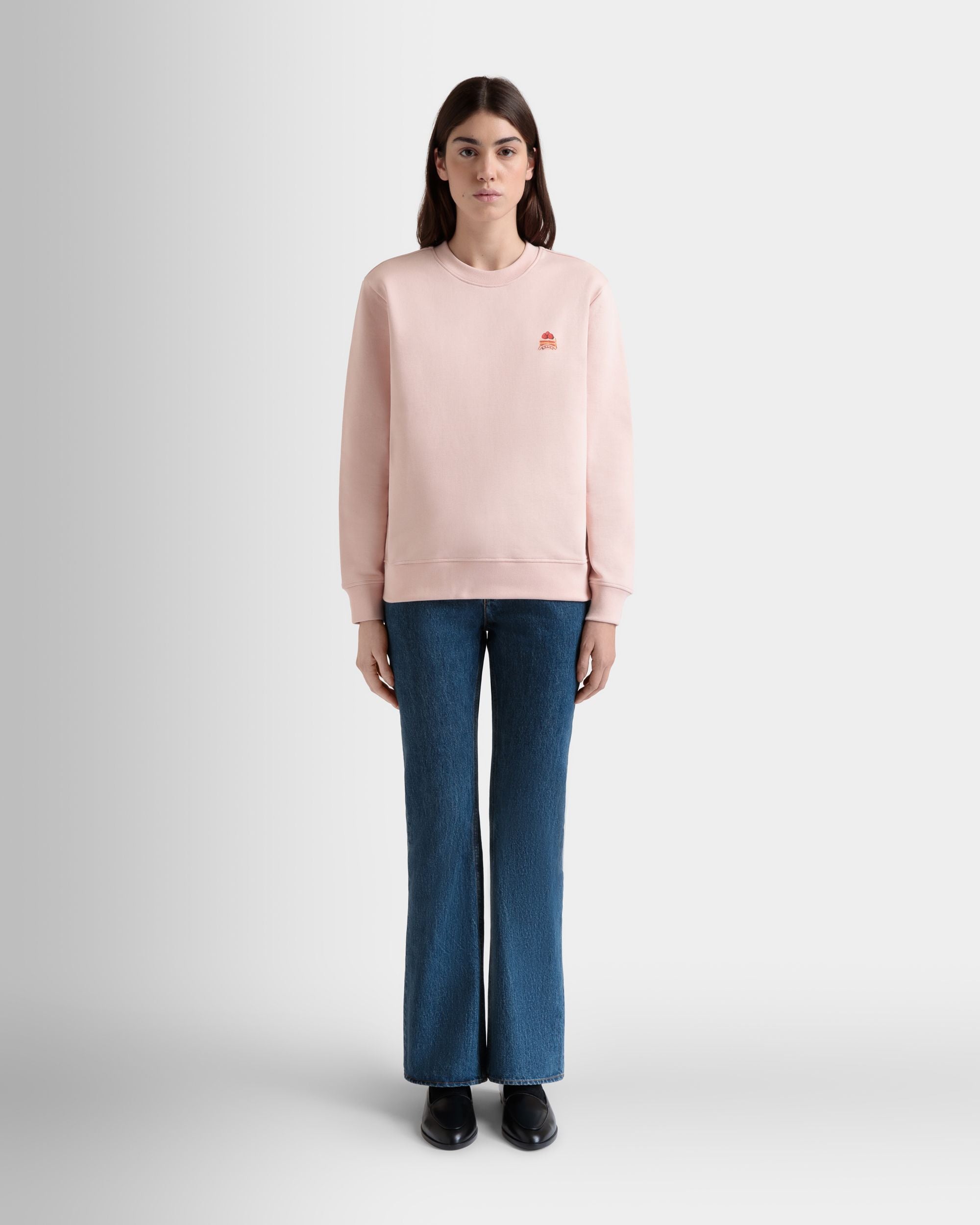 Crewneck Sweatshirt With Bally Cake in Dusty Petal Cotton - Women's - Bally - 02