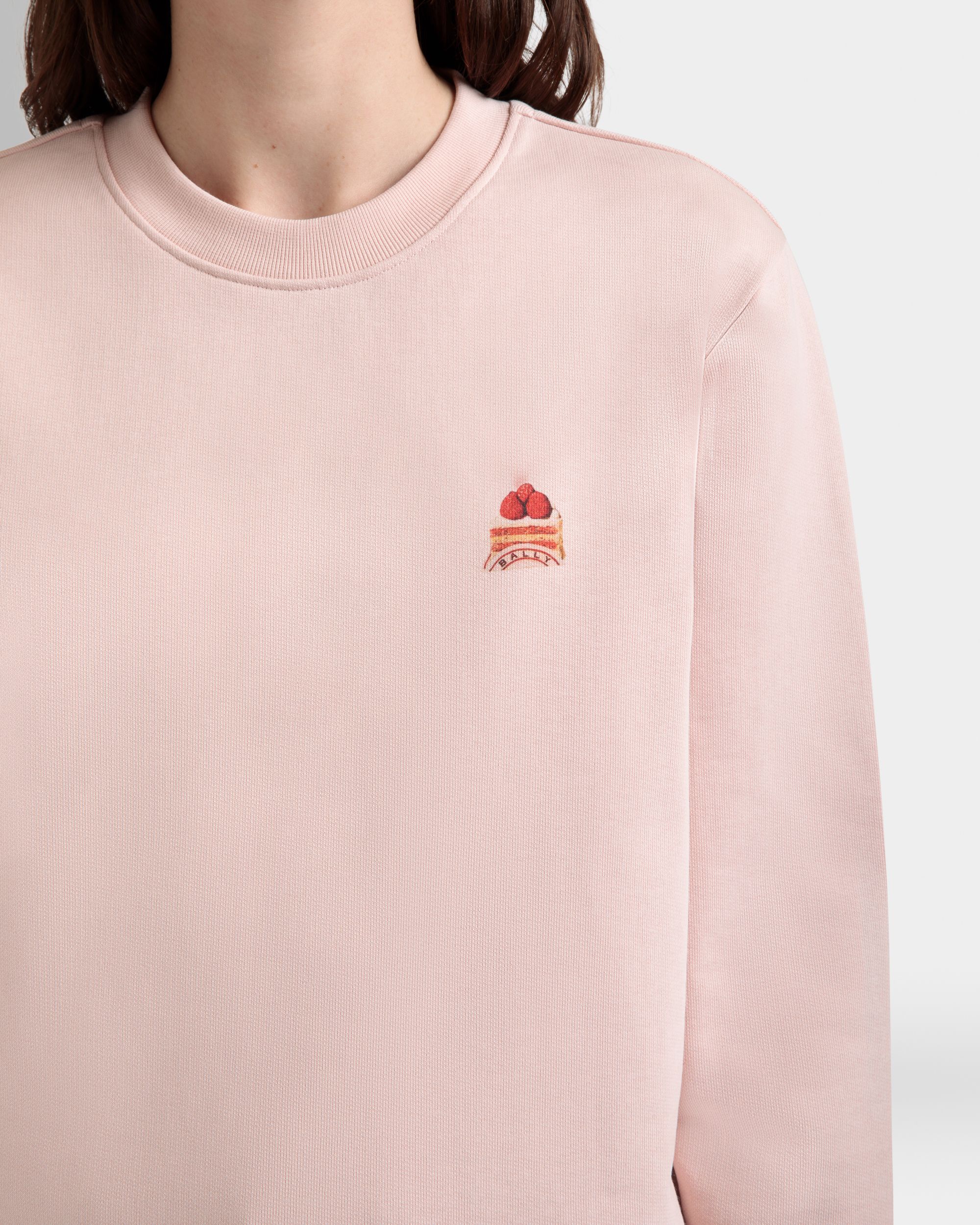 Crewneck Sweatshirt With Bally Cake in Dusty Petal Cotton - Women's - Bally - 03