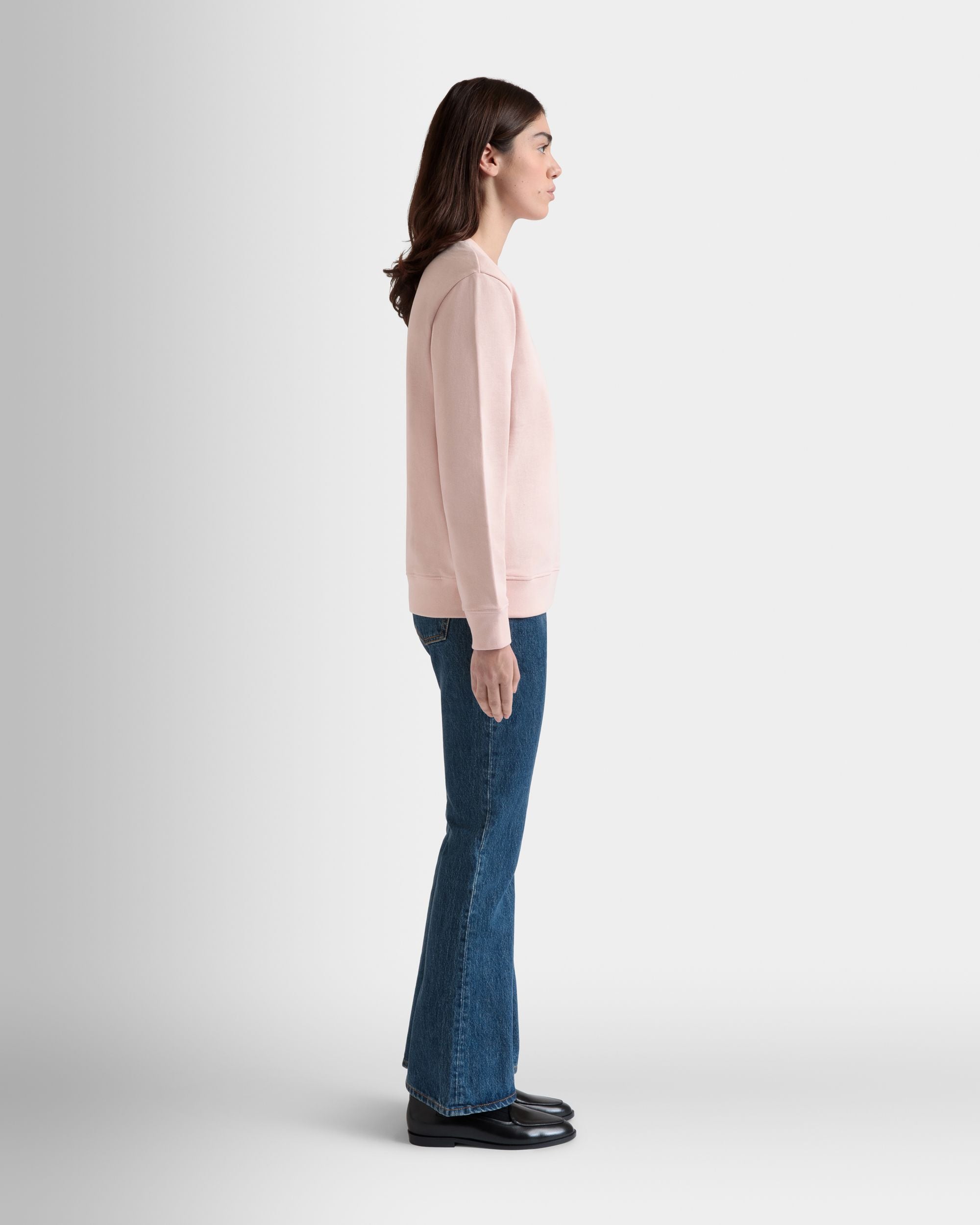 Crewneck Sweatshirt With Bally Cake in Dusty Petal Cotton - Women's - Bally - 05