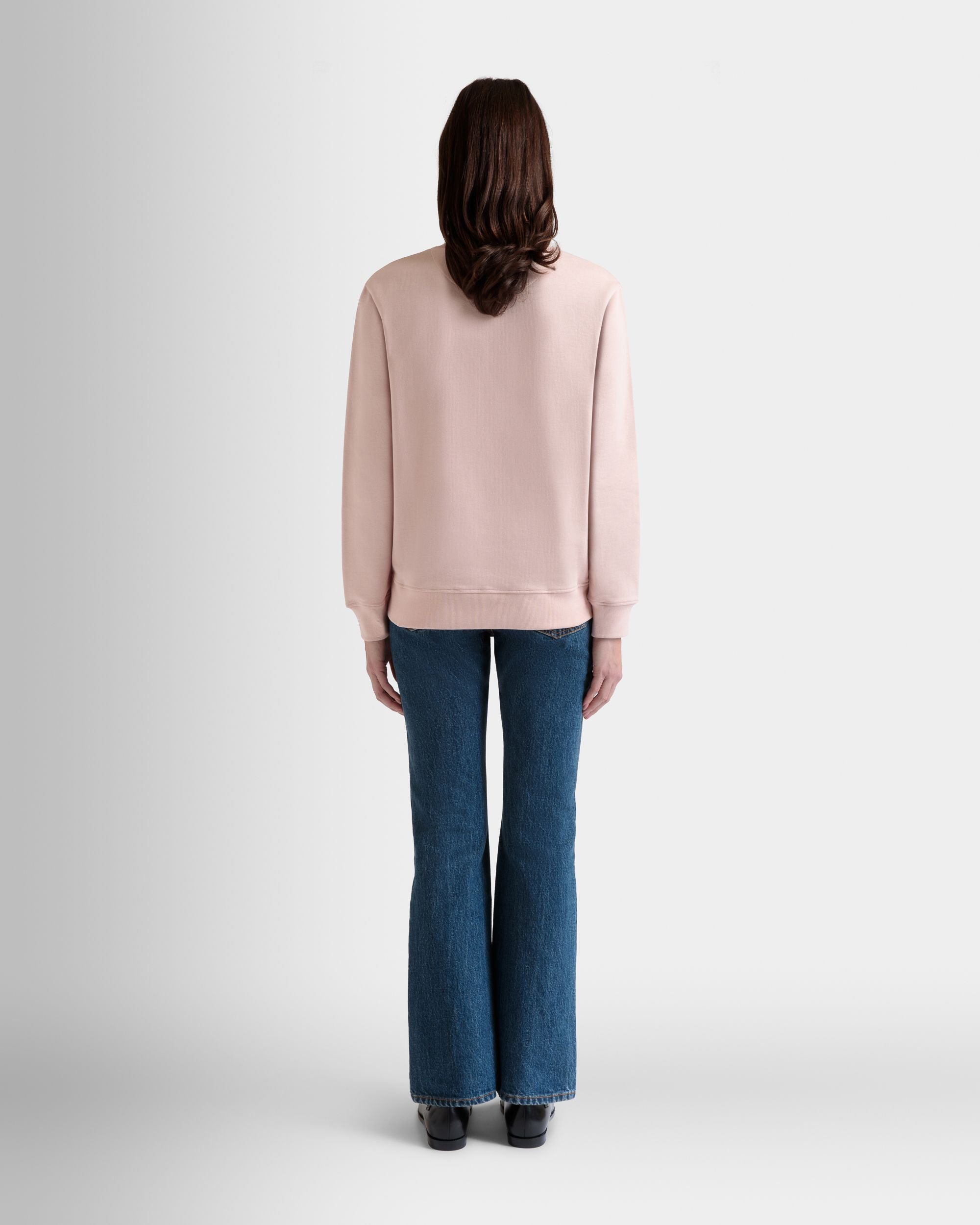Crewneck Sweatshirt With Bally Cake in Dusty Petal Cotton - Women's - Bally - 06