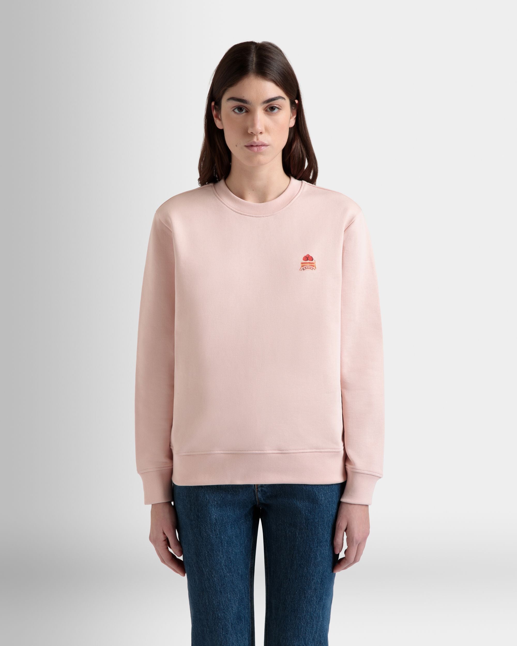 Crewneck Sweatshirt With Bally Cake in Dusty Petal Cotton - Women's - Bally - 08