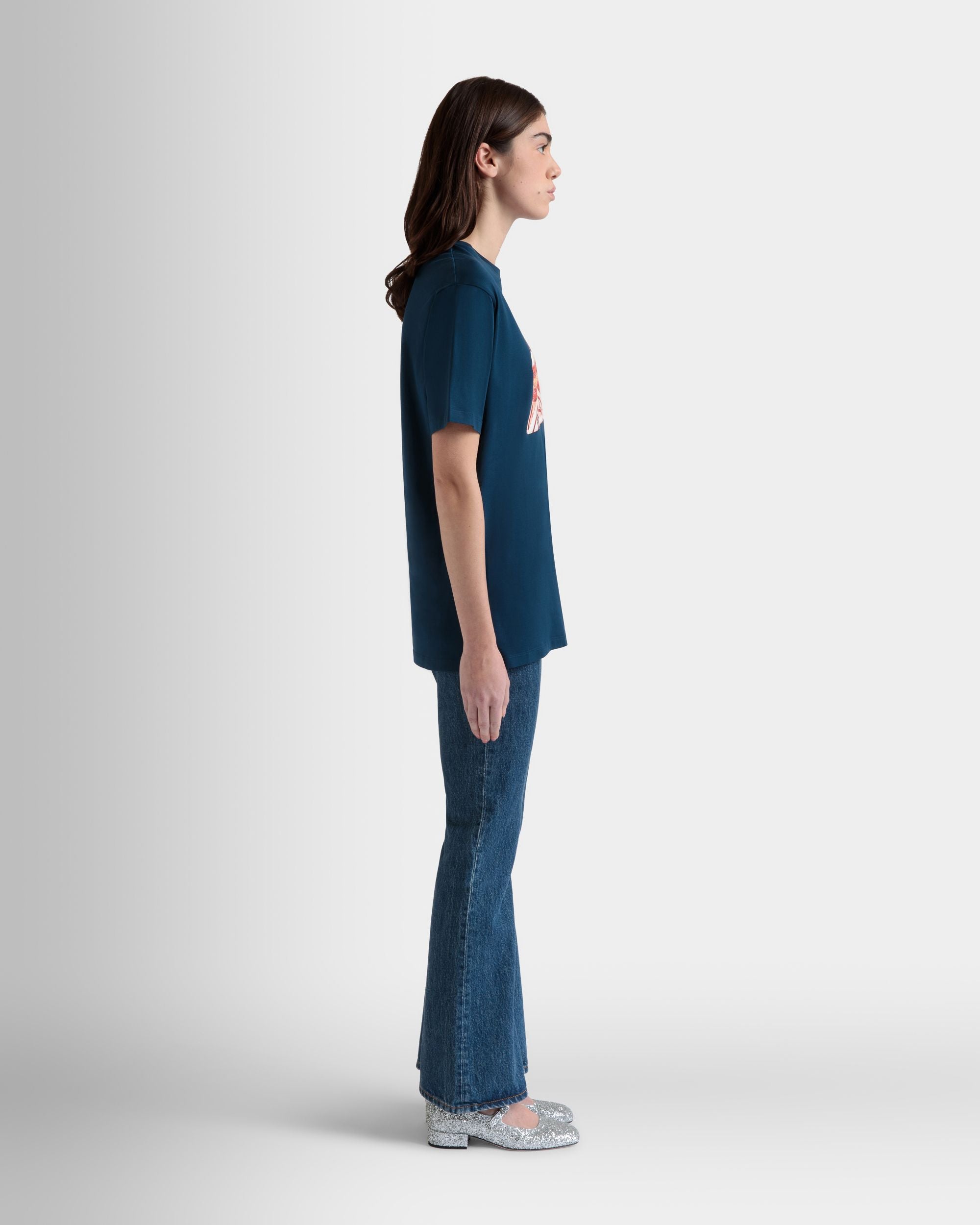 T-Shirt in Navy Blue Cotton With a Bally Cake Print - Women's - Bally - 05
