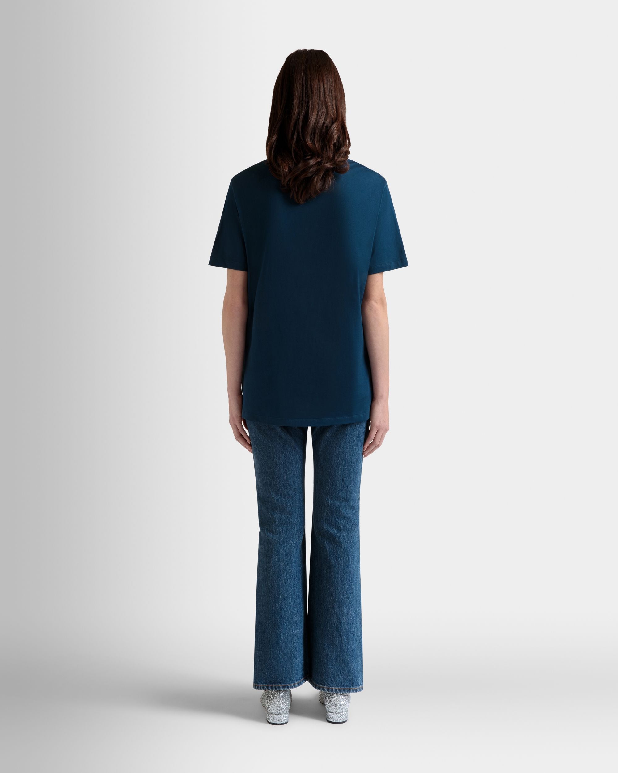 T-Shirt in Navy Blue Cotton With a Bally Cake Print - Women's - Bally - 06