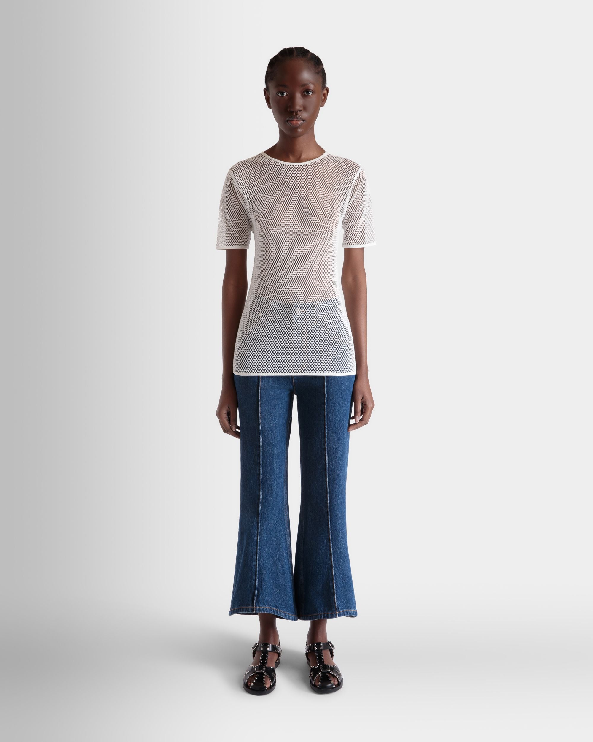 Mesh T-Shirt in White Cotton - Women's - Bally - 02
