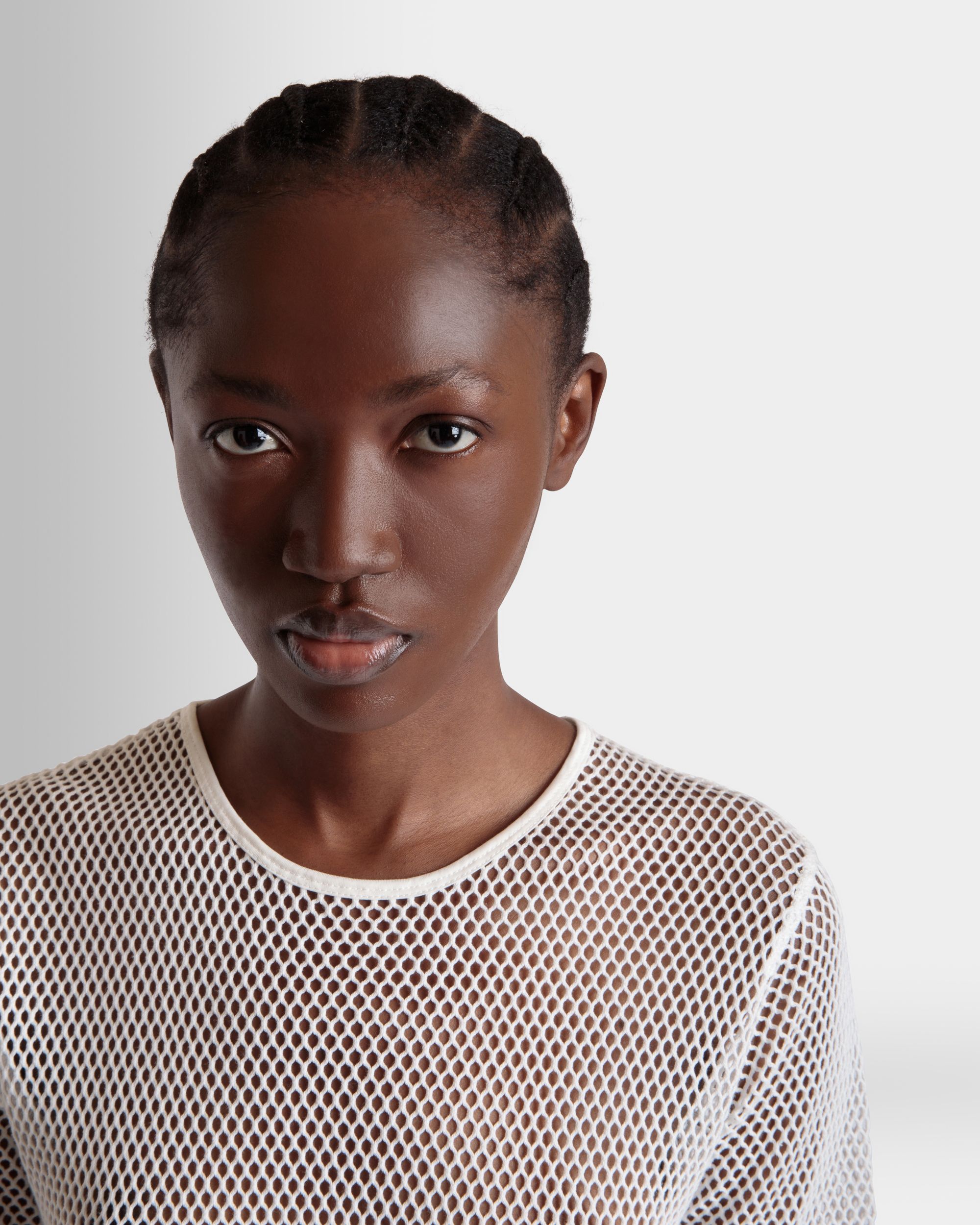 Mesh T-Shirt in White Cotton - Women's - Bally - 03