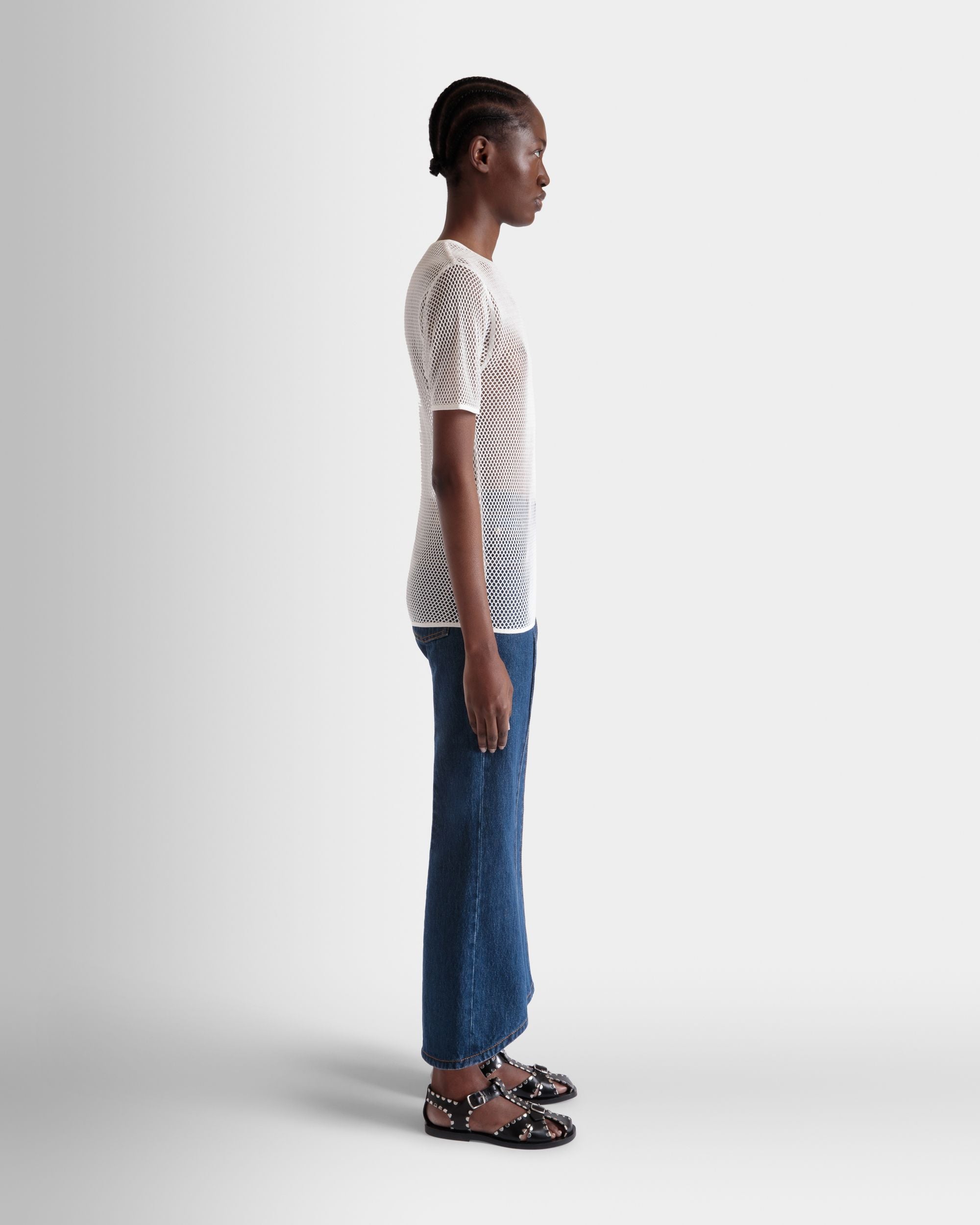 Mesh T-Shirt in White Cotton - Women's - Bally - 05