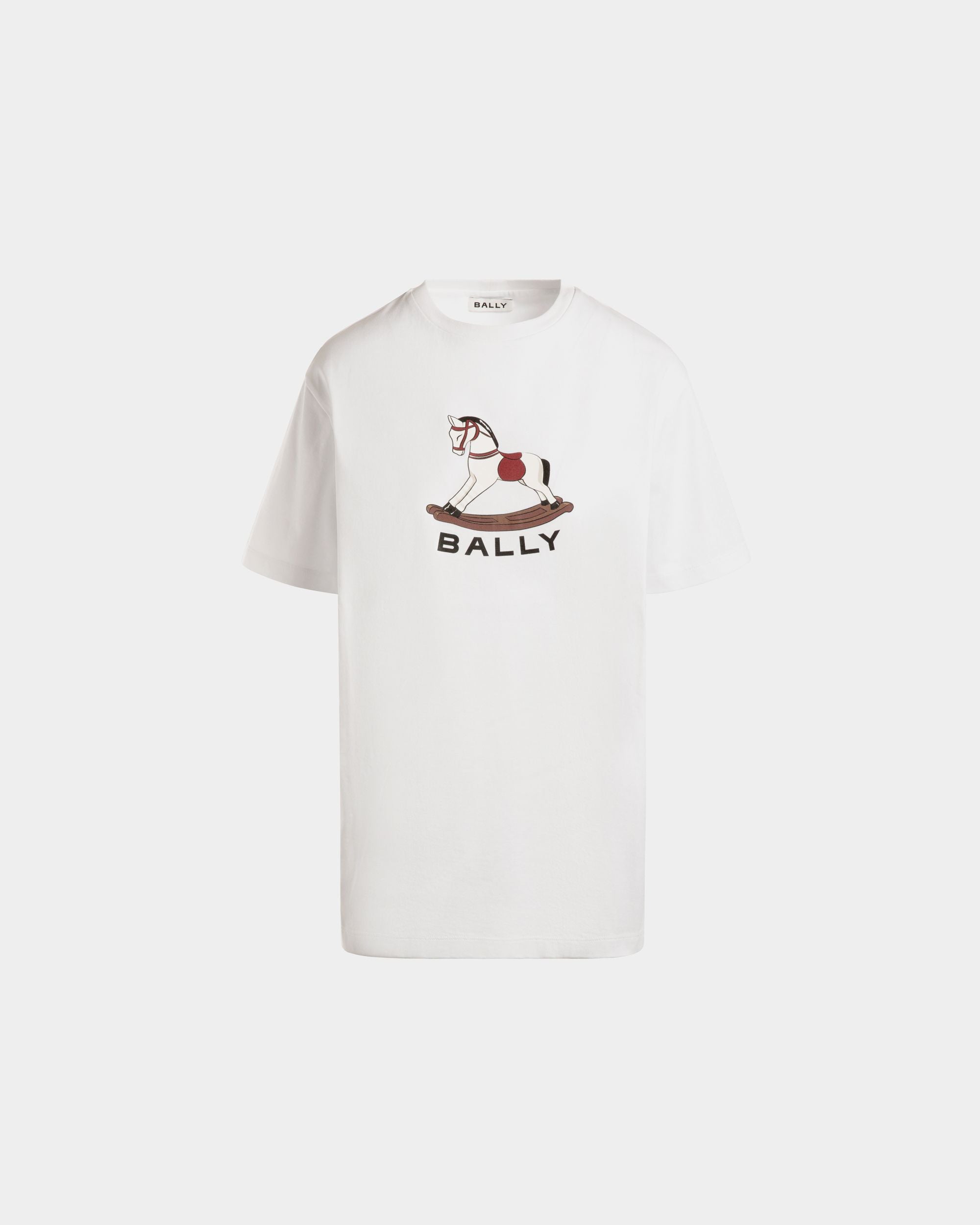 T-Shirt with a Beni Bischof Rocking Horse Print in White Cotton - Women's - Bally - 01