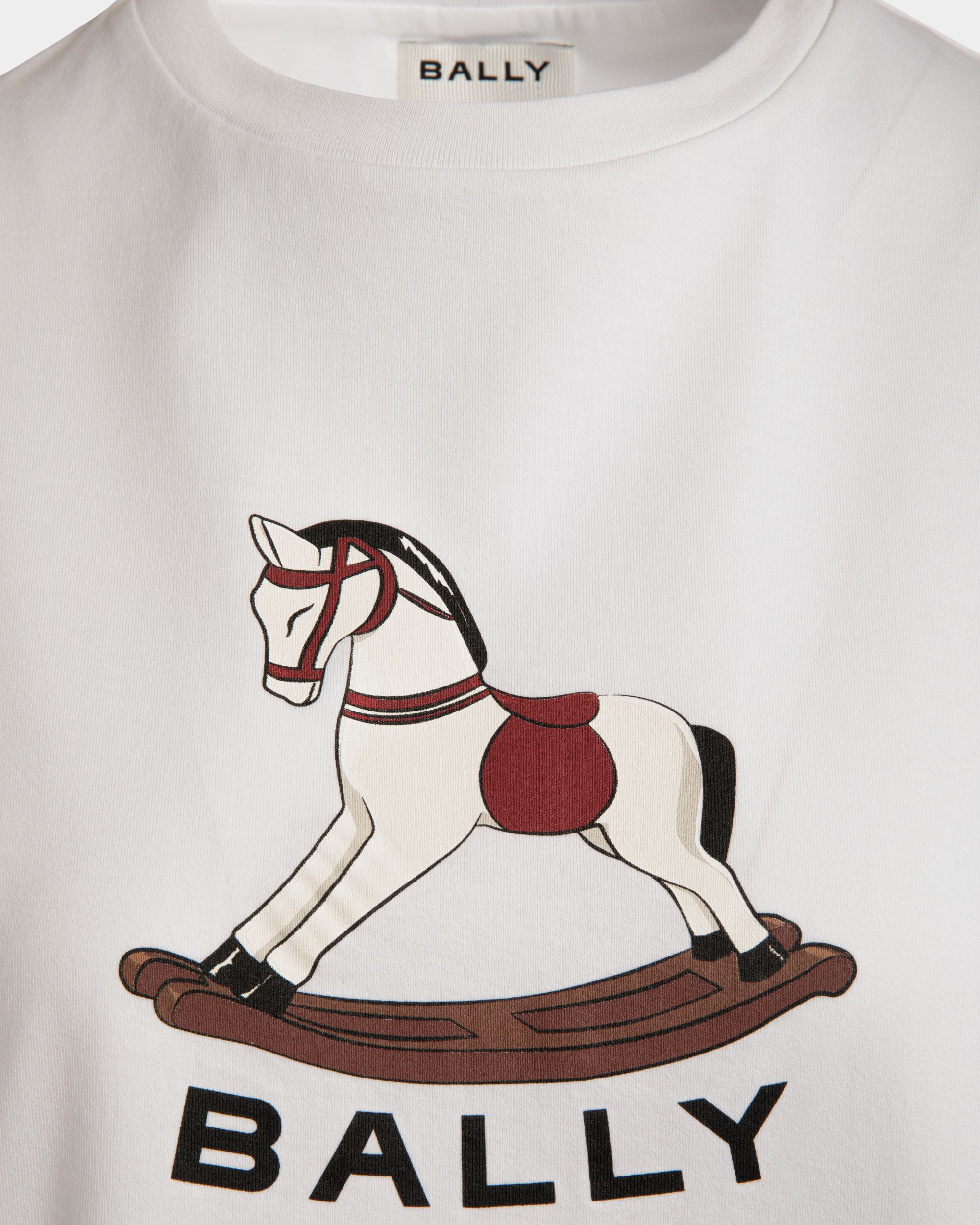T-Shirt with a Beni Bischof Rocking Horse Print in White Cotton - Women's - Bally - 04